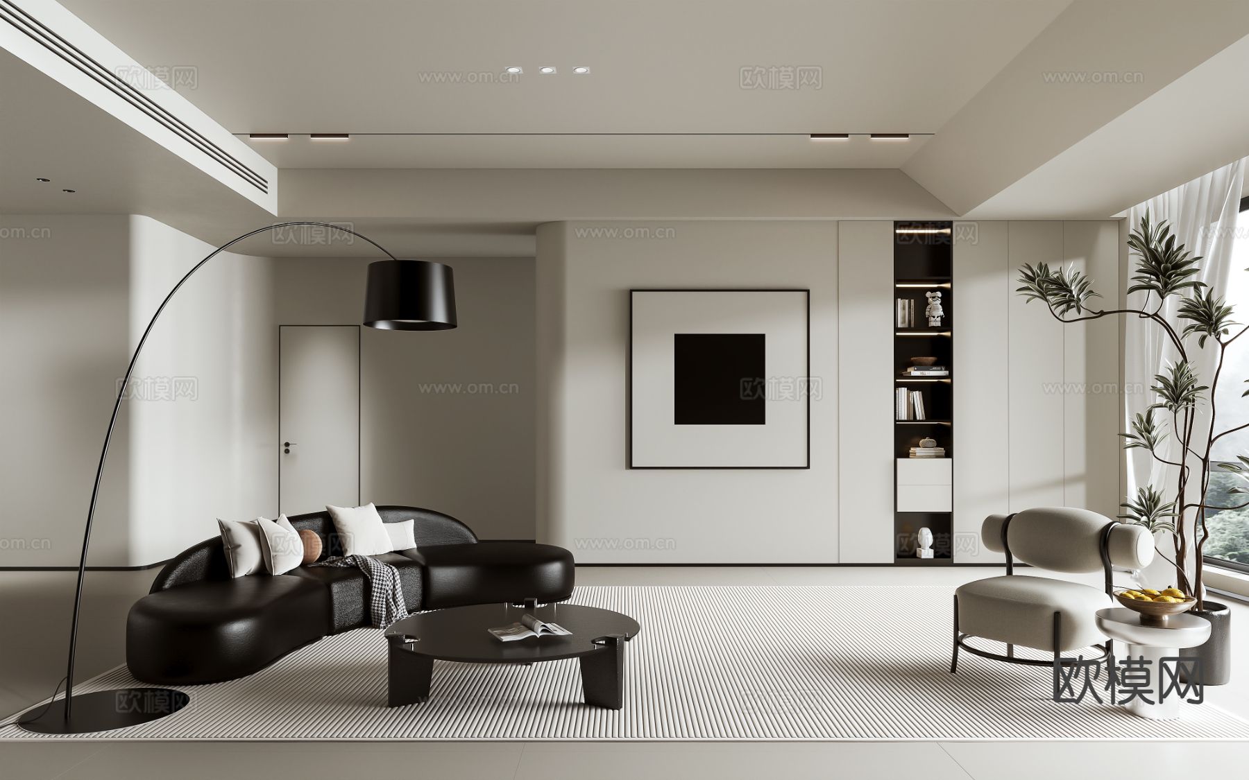 高级灰客厅3d模型下载