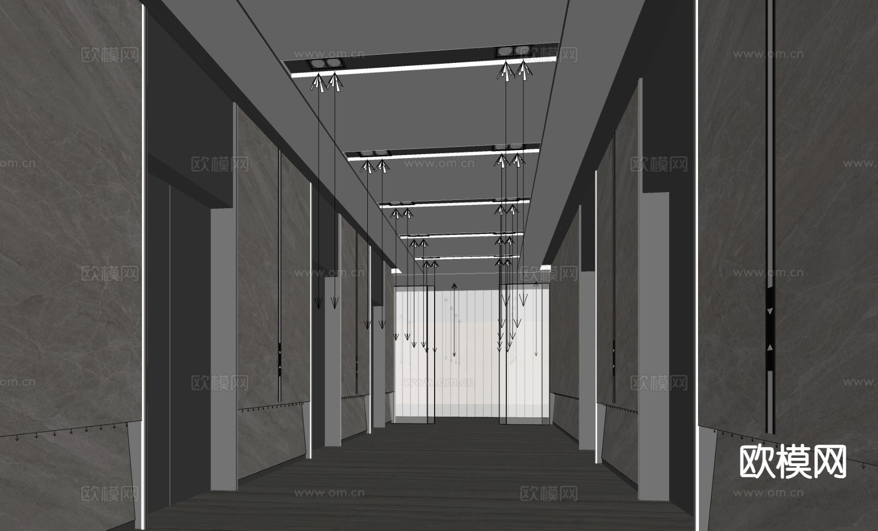 现代电梯厅su模型下载（渲染图1）