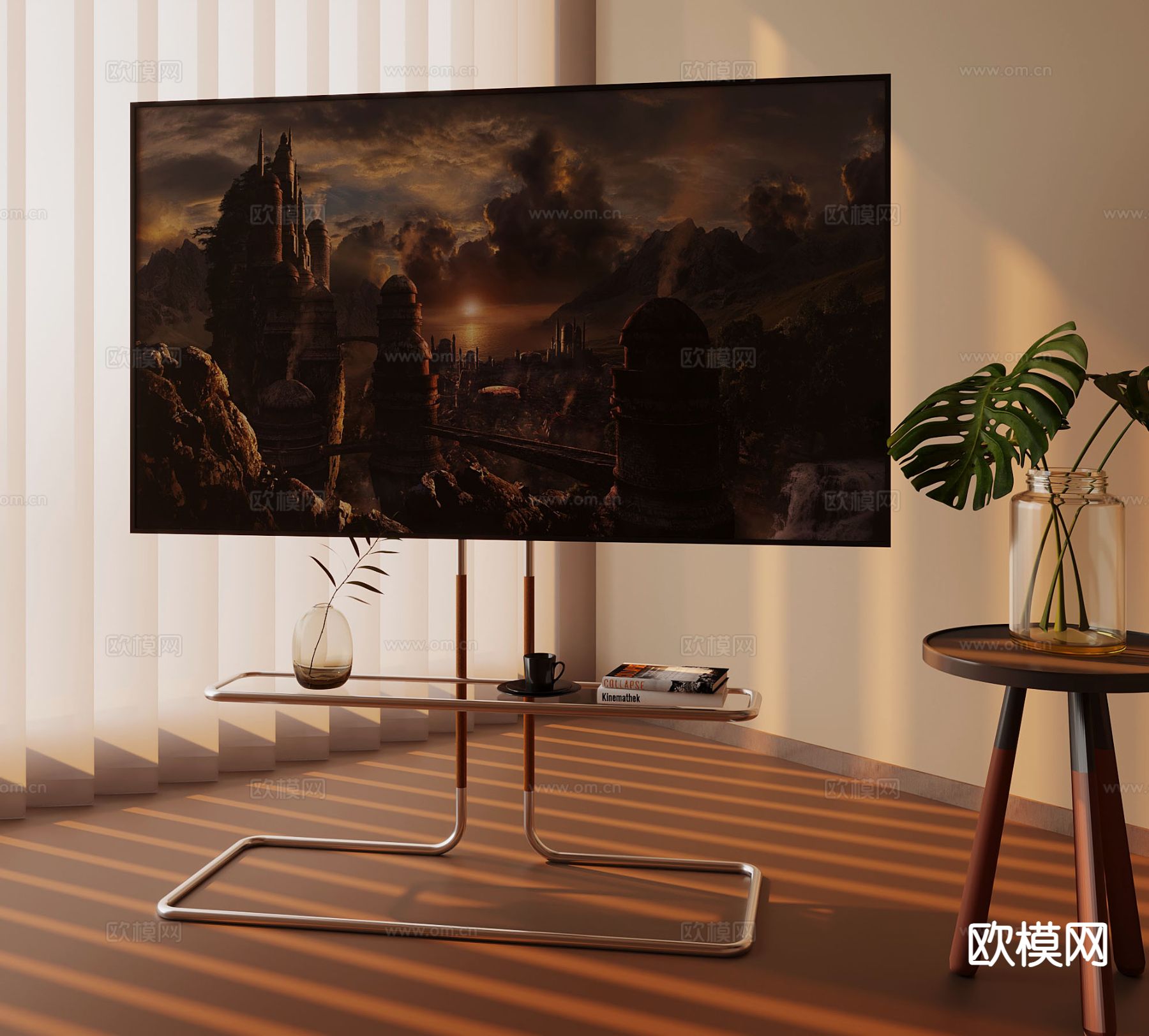 支架电视 画境电视su模型下载（渲染图2）