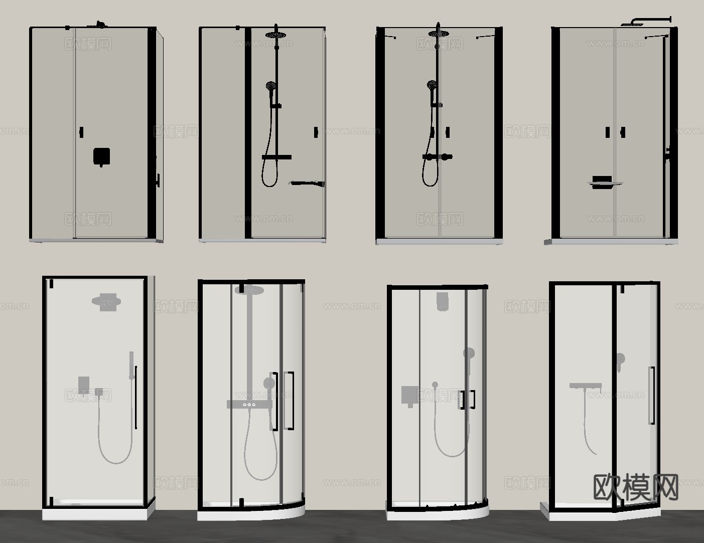 现代淋浴房 淋浴间 冲凉房su模型