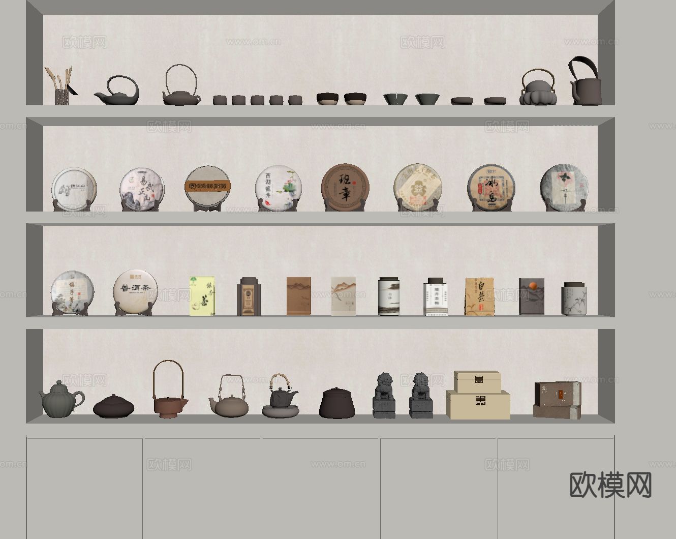 中式茶具 茶壶 茶杯su模型下载（渲染图1）