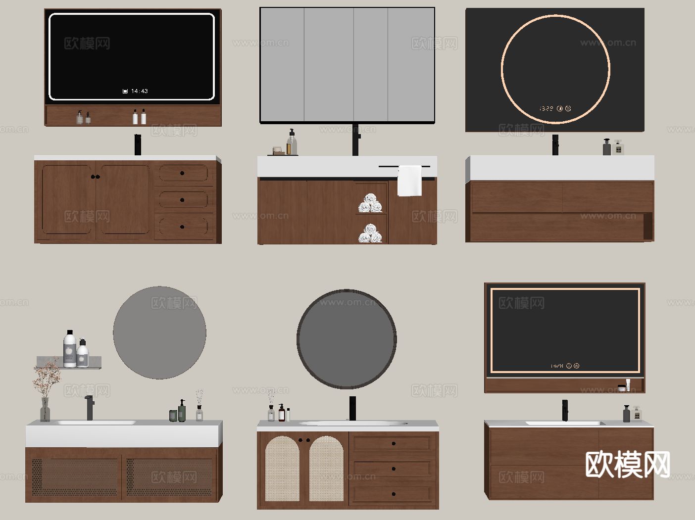 中古风浴室柜 洗手台su模型下载（渲染图1）