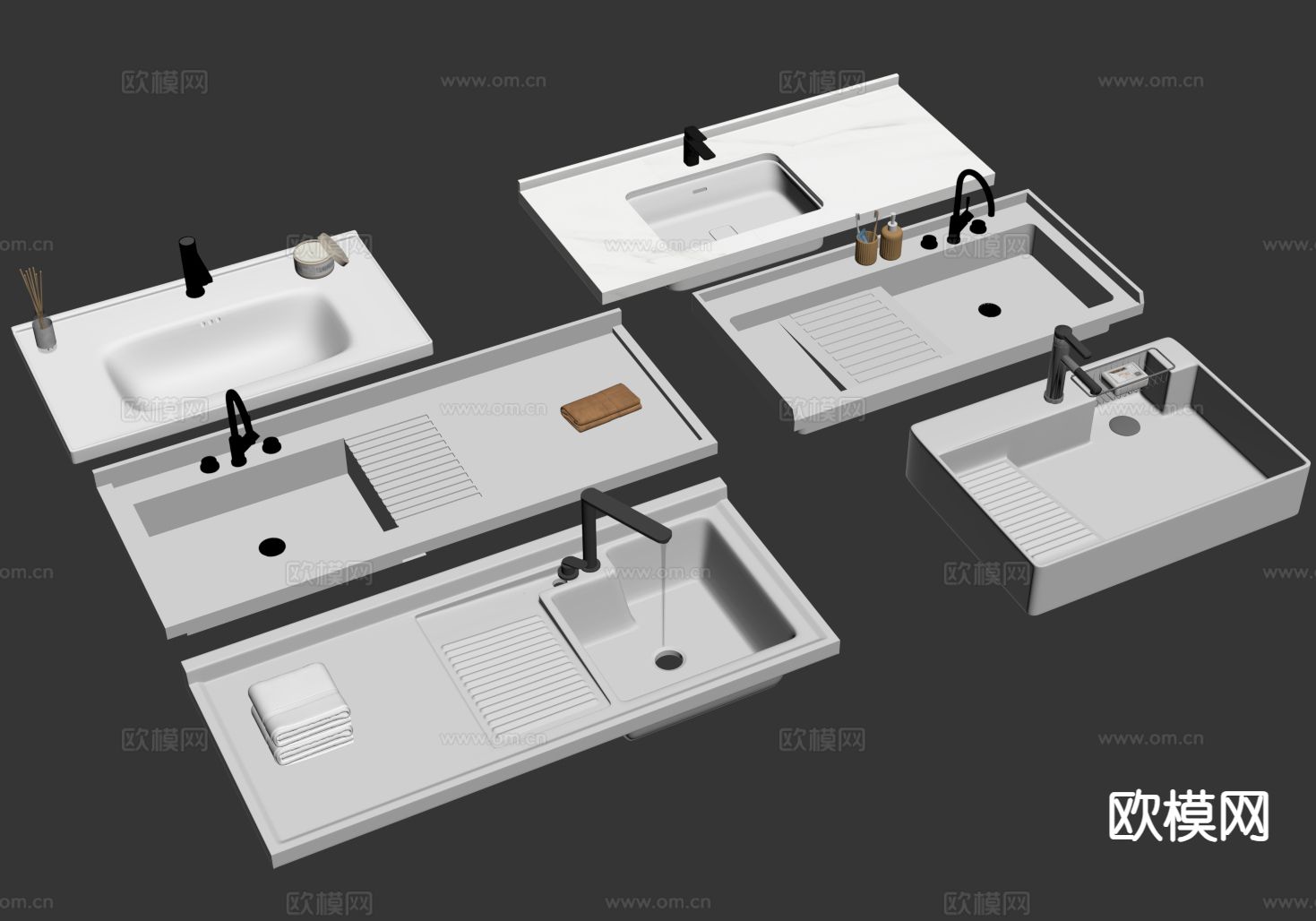 现代洗手台 洗手盆 台上盆su模型下载（渲染图1）