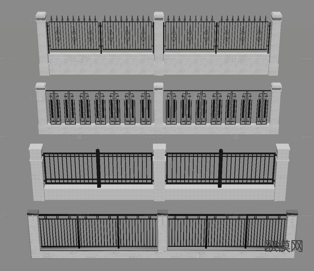 新中式围墙 围栏 栅栏 栏杆su模型下载（渲染图1）