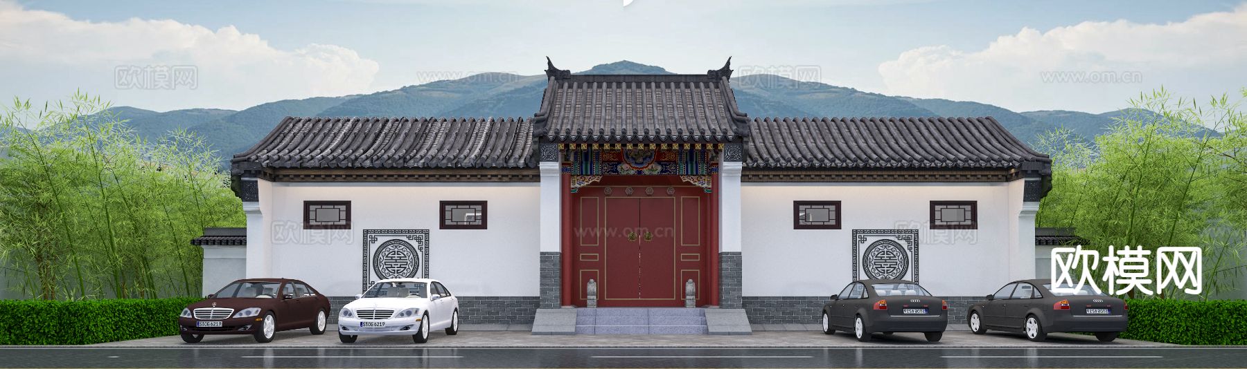 中式庭院鸟瞰规划3d模型下载（渲染图1）