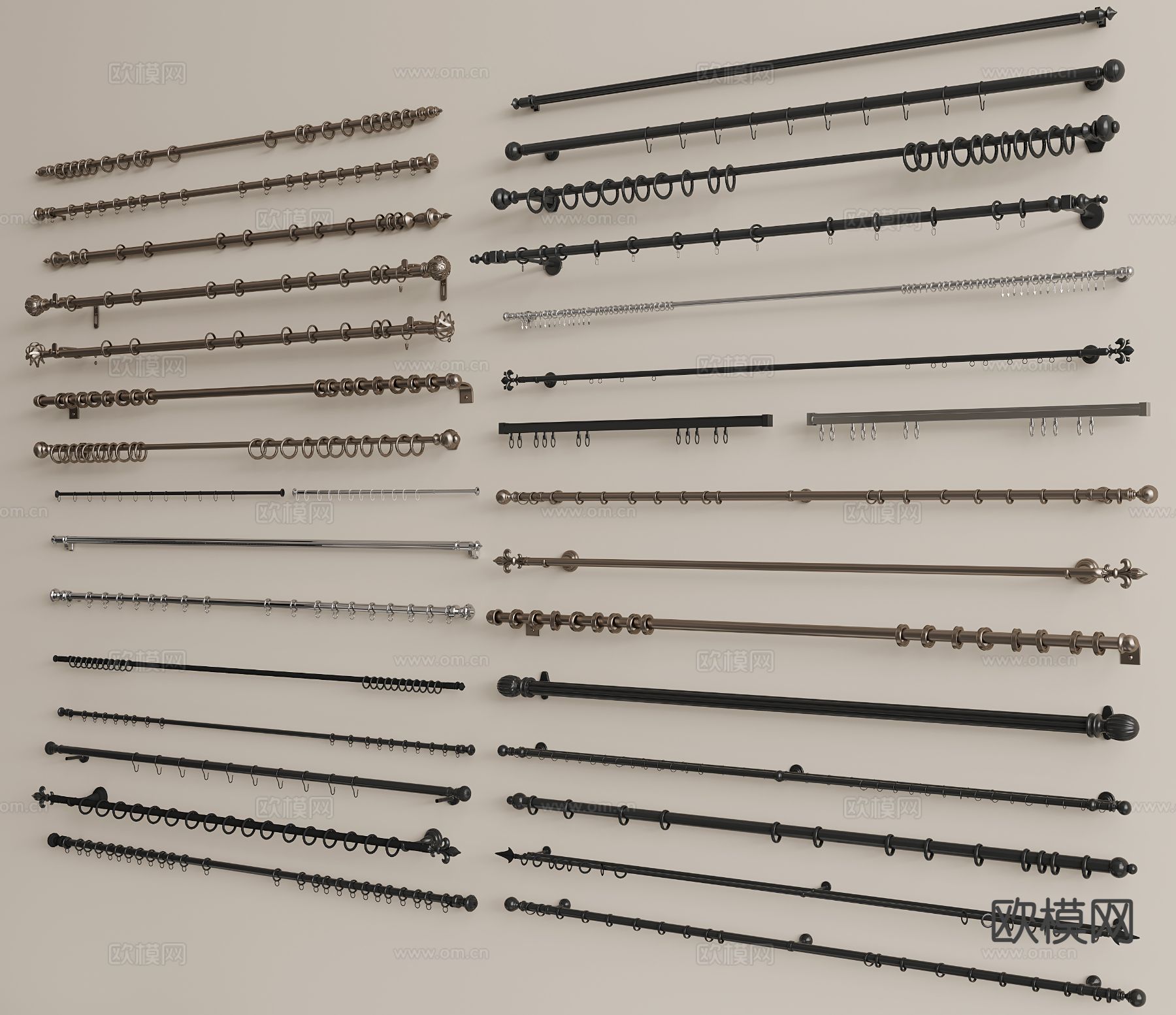 现代窗帘杆 罗马杆 滑杆3d模型下载