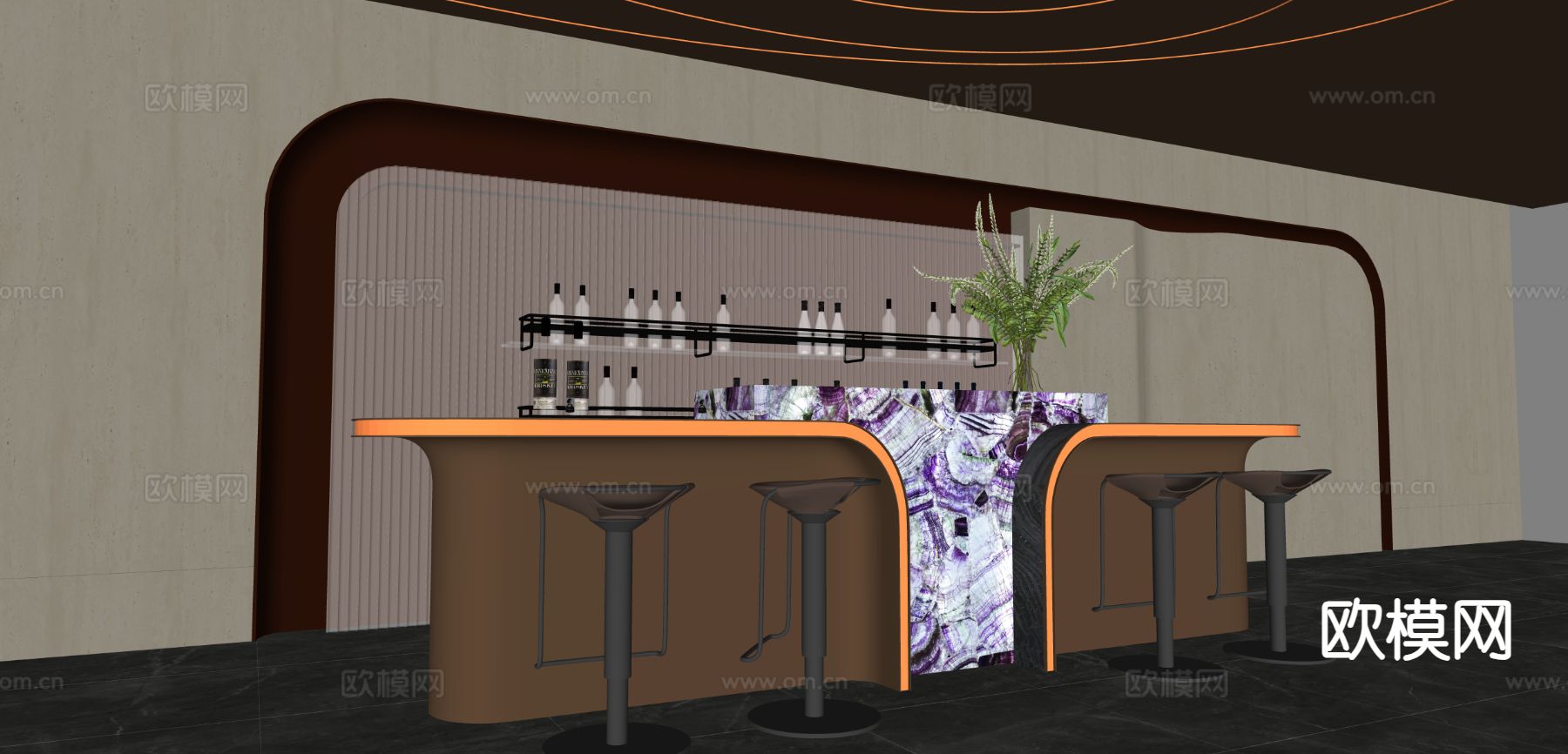 现代发光石吧台su模型下载（渲染图1）