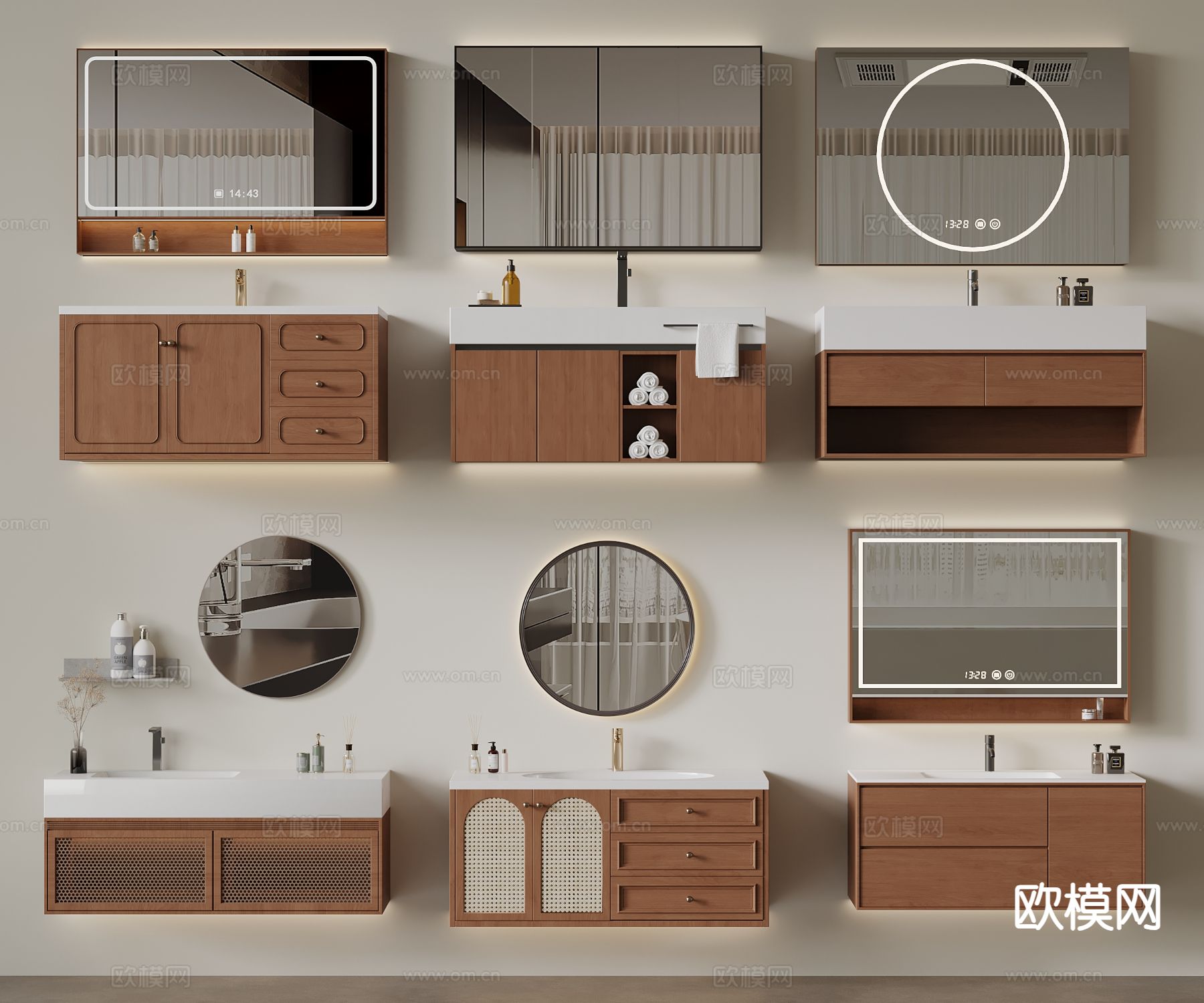 中古风浴室柜 洗手台su模型下载（渲染图2）