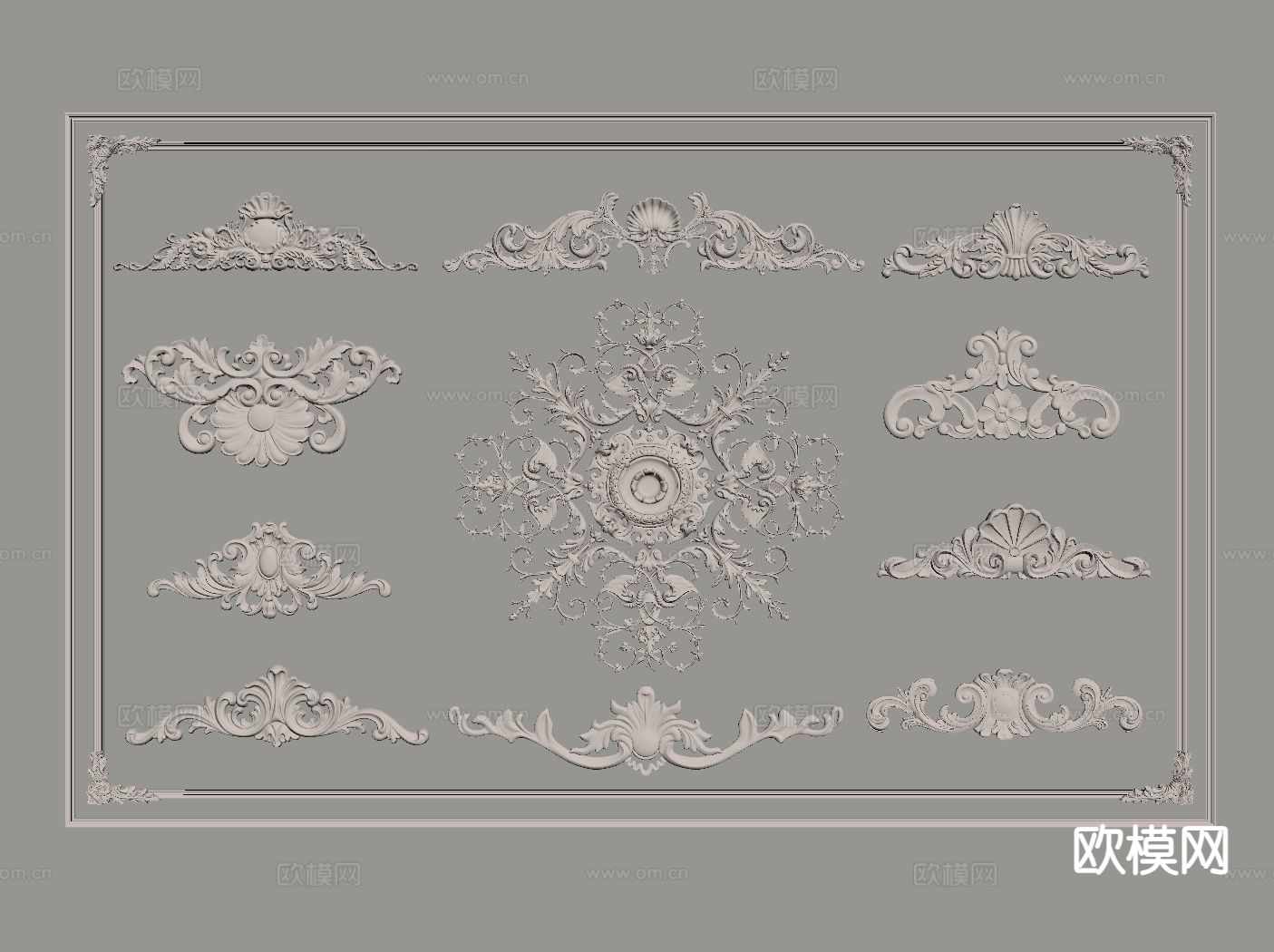 法式雕花 灯盘 线条su模型下载（渲染图1）