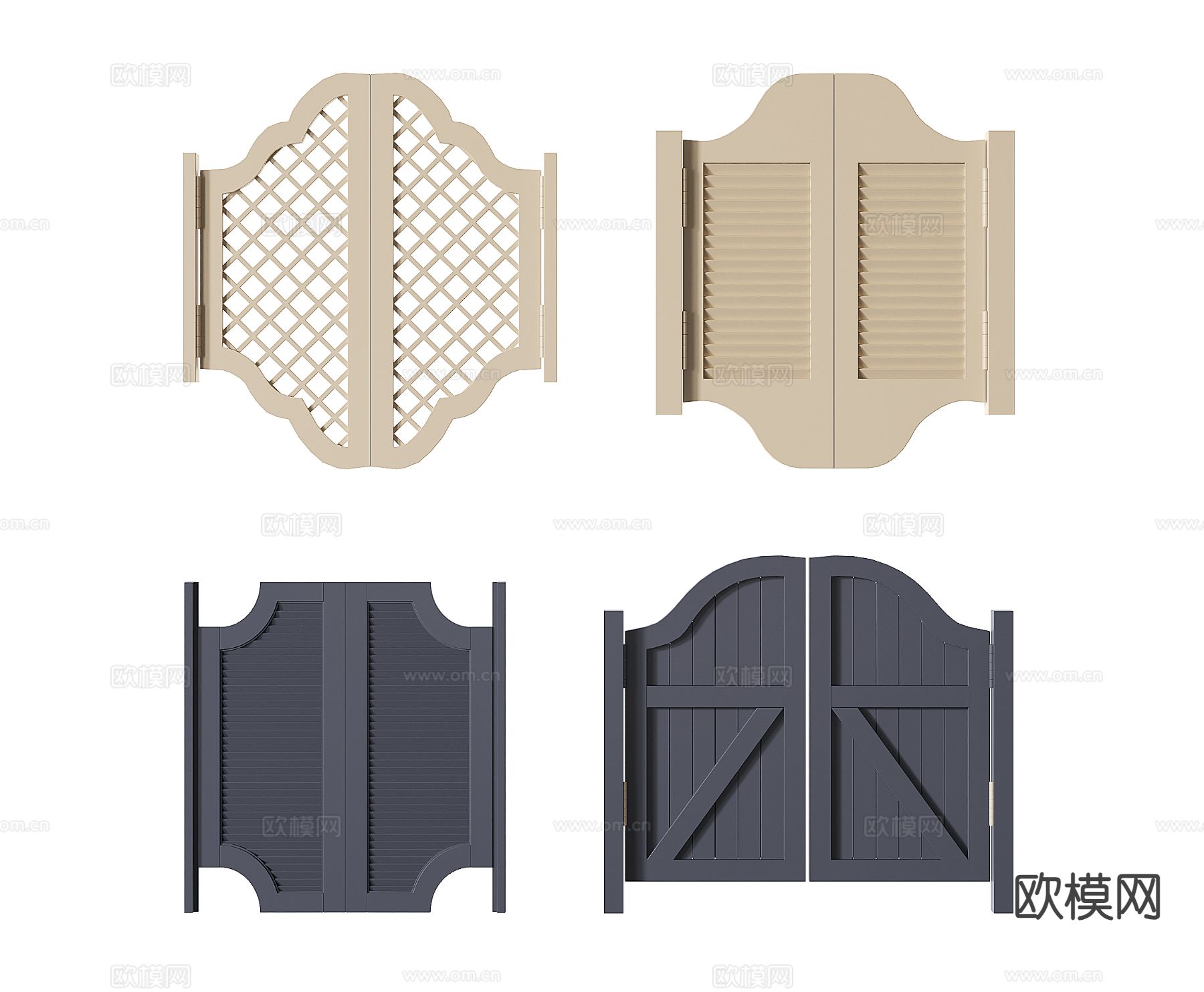 法式牛仔门 半腰门 百叶门 栅栏隔断3d模型