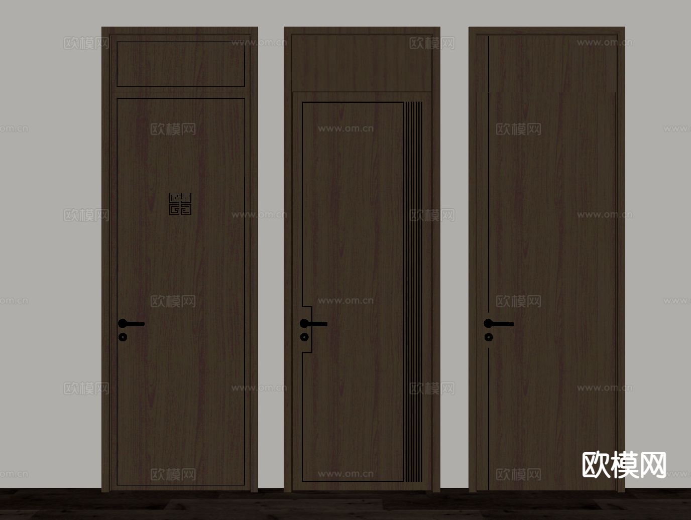 中式门 通顶门 室内门 单开门su模型下载（渲染图1）