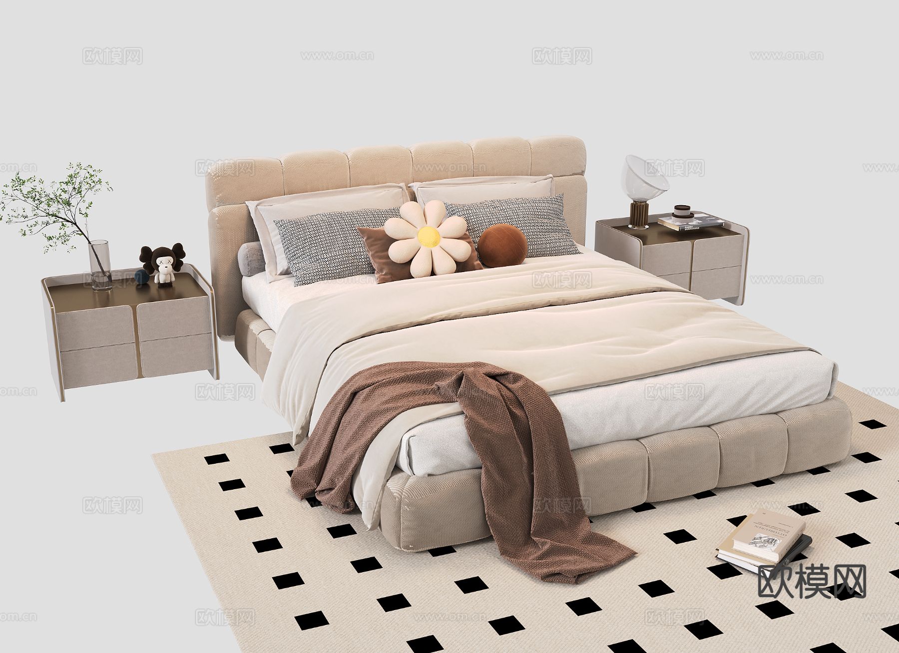 法式双人床su模型下载（渲染图2）