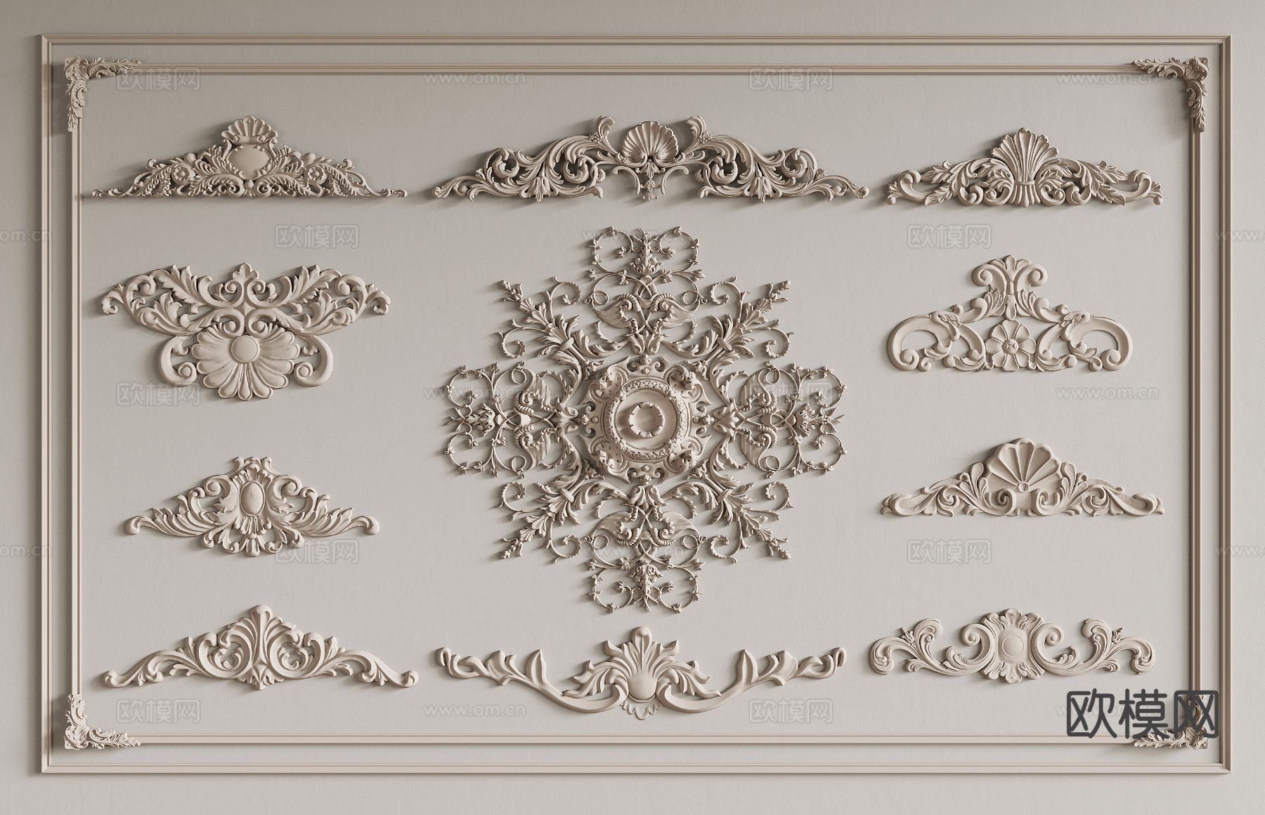 法式雕花 灯盘 线条su模型下载（渲染图2）