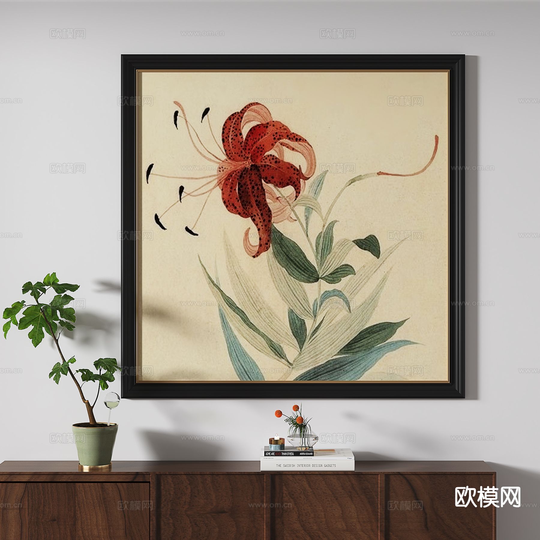 中古风花卉画 艺术画 装饰画3d模型