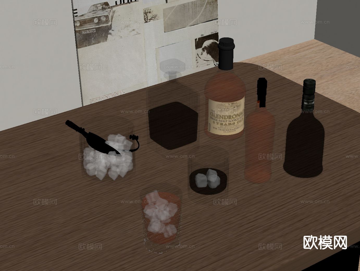 酒水 酒杯 洋酒 冰块su模型下载（渲染图1）