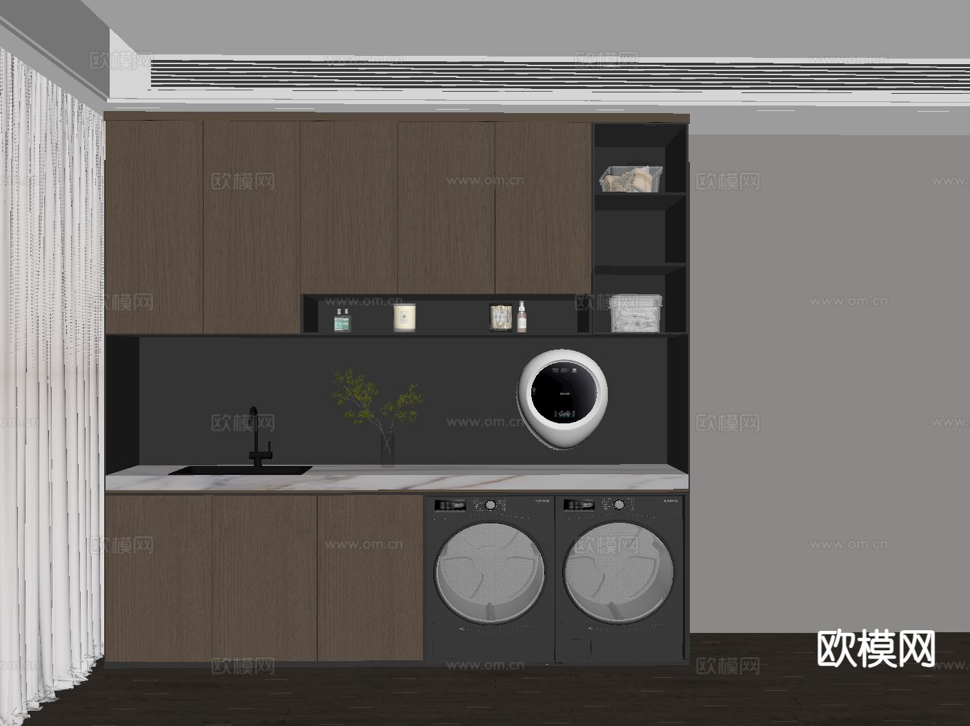 意式阳台洗衣机柜su模型下载（渲染图1）