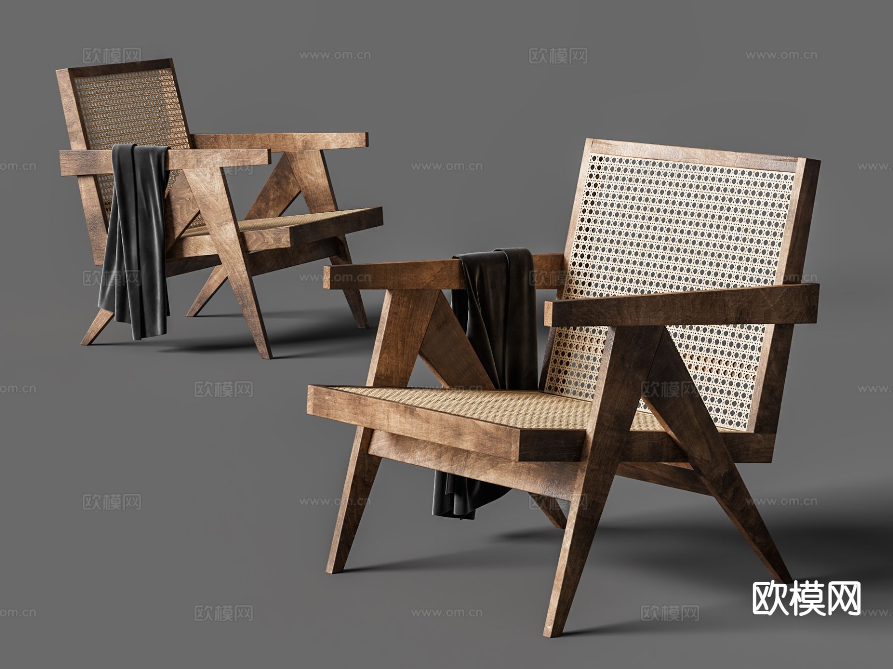 Pierre Jeanneret 休闲椅 藤编椅3d模型