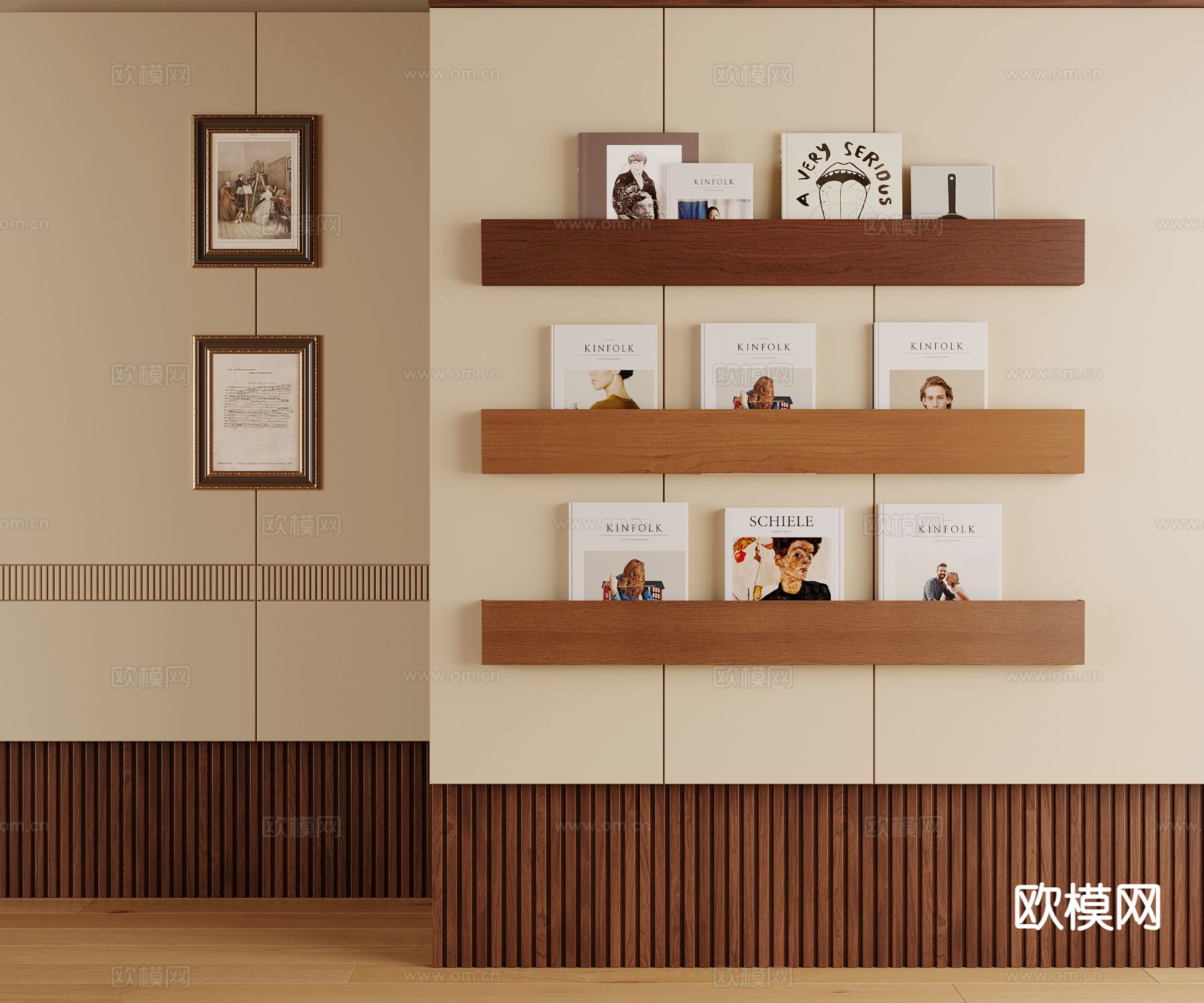 中古风壁柜 吊挂置物架 杂志架su模型下载（渲染图2）
