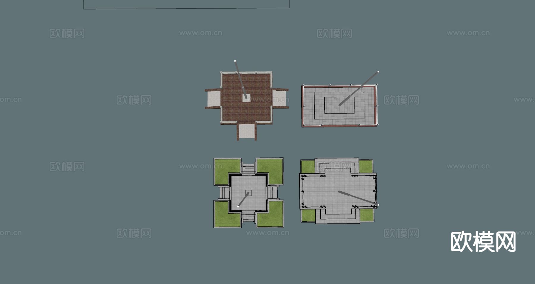 学校升旗台 旗杆su模型下载（渲染图1）