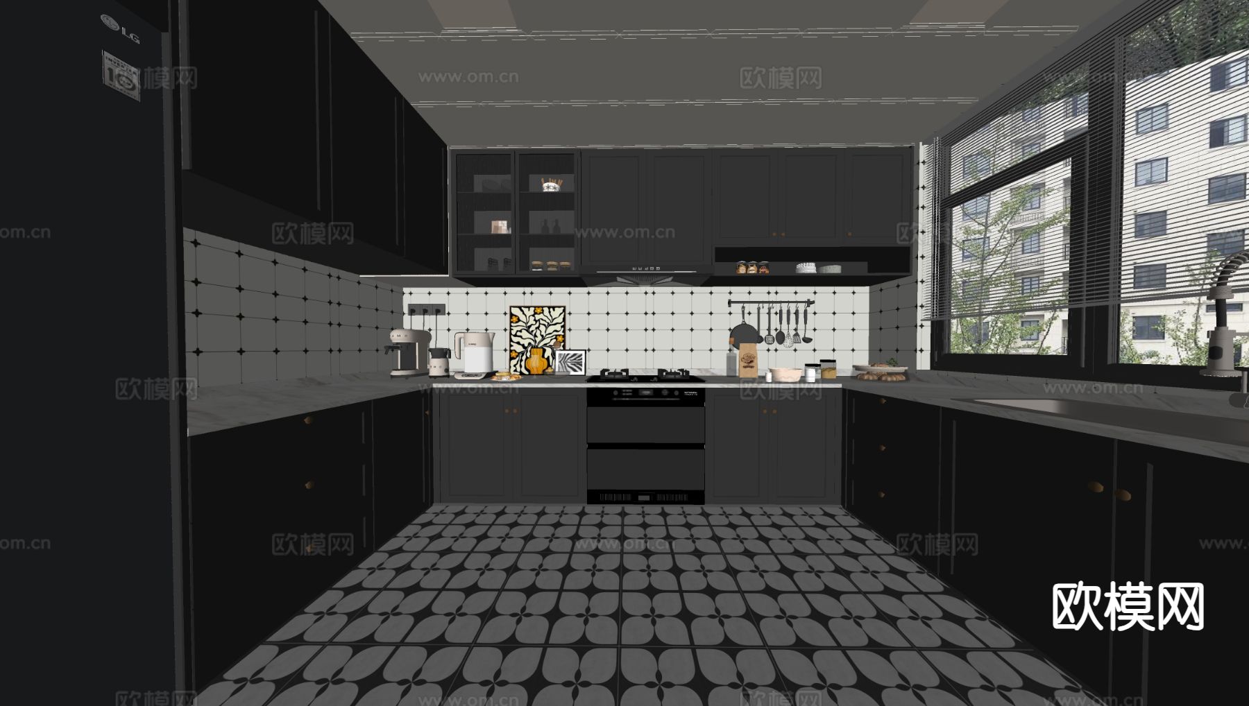 法式厨房 橱柜su模型下载（渲染图1）