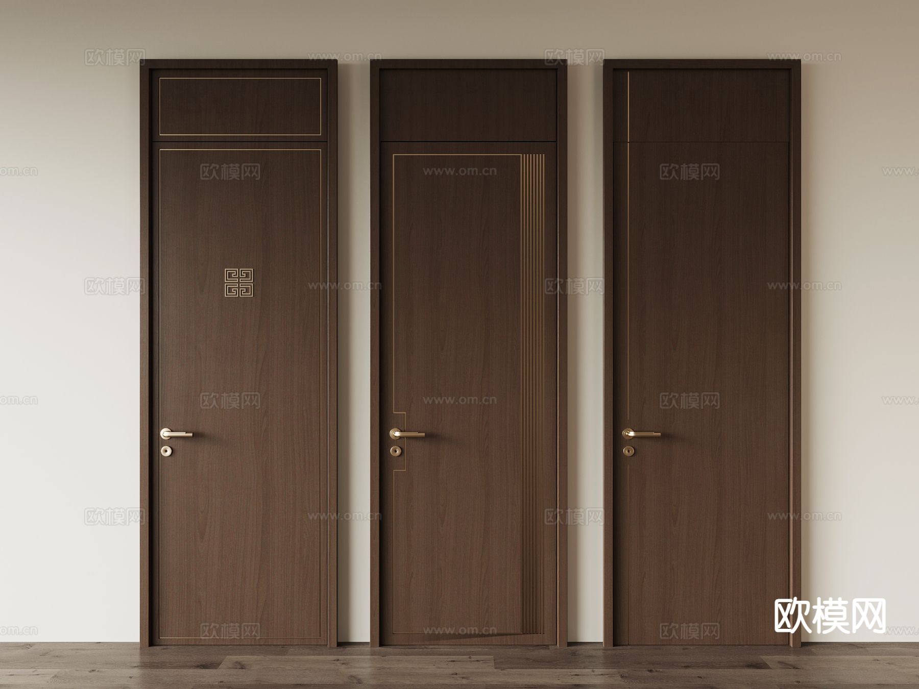 中式门 通顶门 室内门 单开门su模型下载（渲染图2）