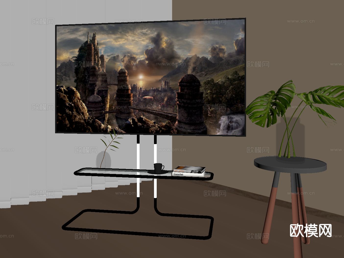 支架电视 画境电视su模型下载（渲染图1）