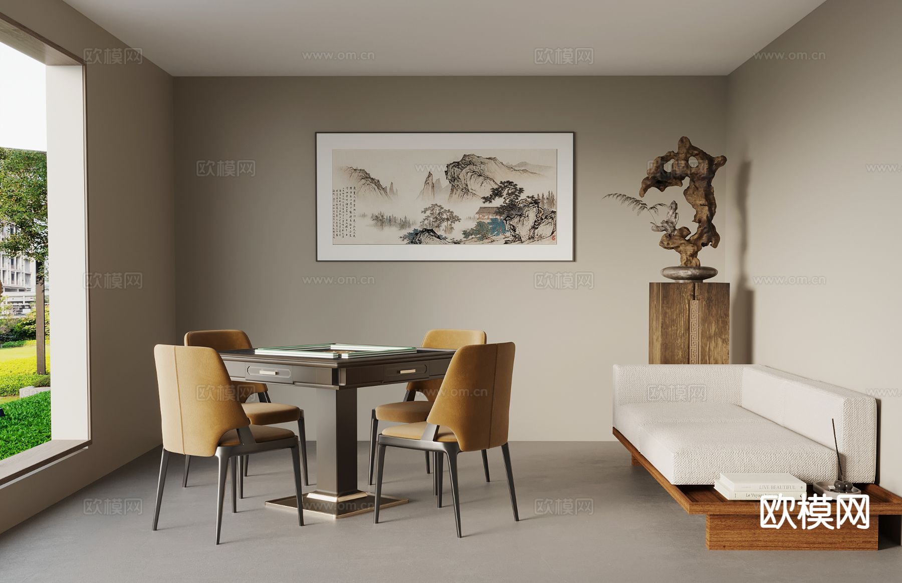 现代棋牌室 麻将桌su模型下载（渲染图2）