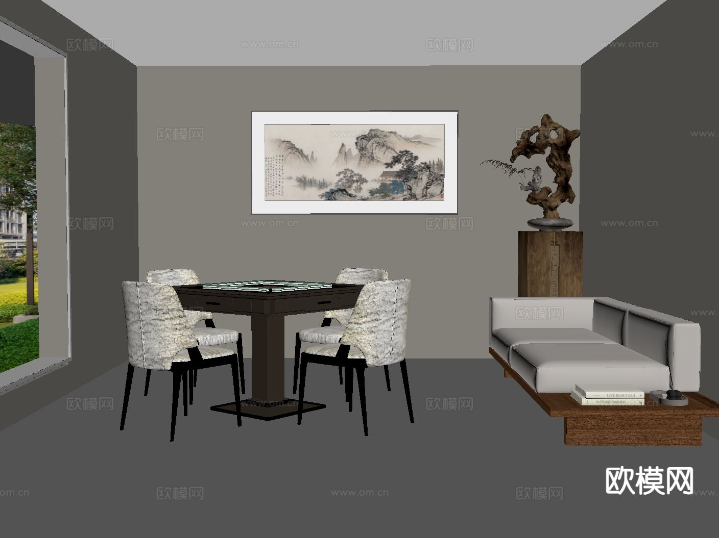 现代棋牌室 麻将桌su模型下载（渲染图1）
