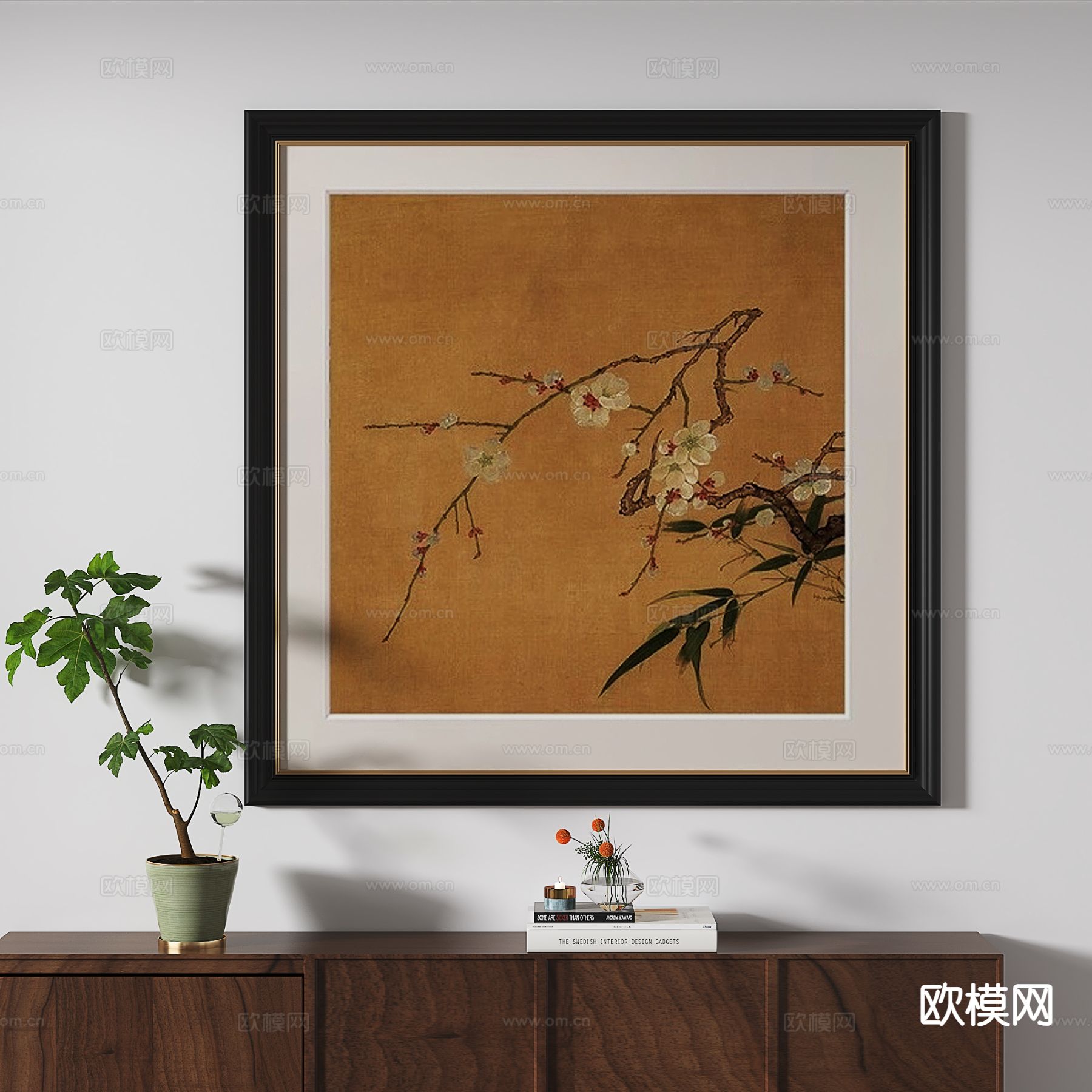 中古风花卉画 艺术画 装饰画3d模型