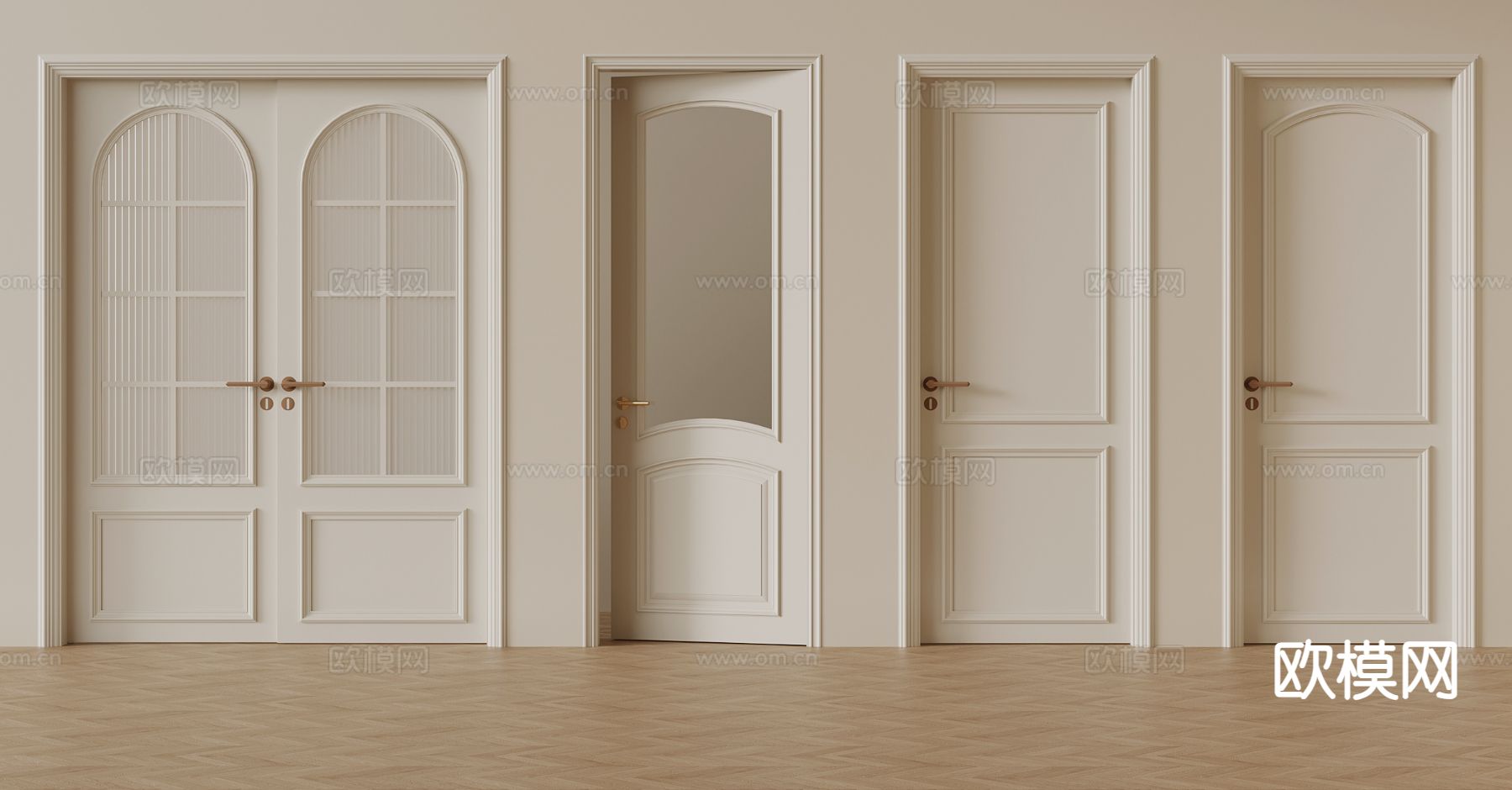 奶油风单开门 平开门 卫浴门 双开门su模型下载（渲染图2）