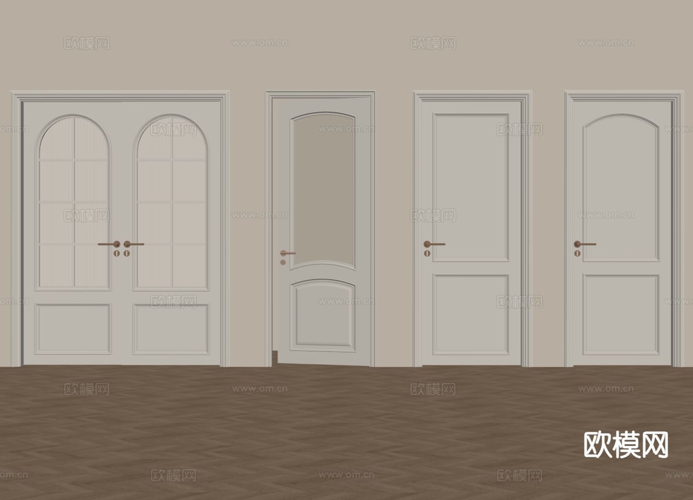 奶油风单开门 平开门 卫浴门 双开门su模型下载（渲染图1）