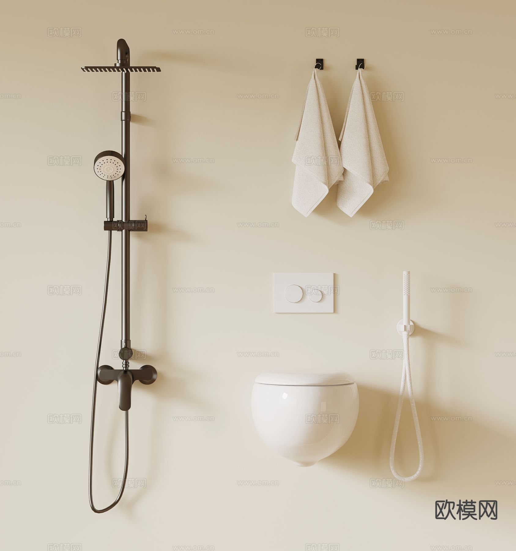 淋浴喷头 花洒su模型下载（渲染图2）