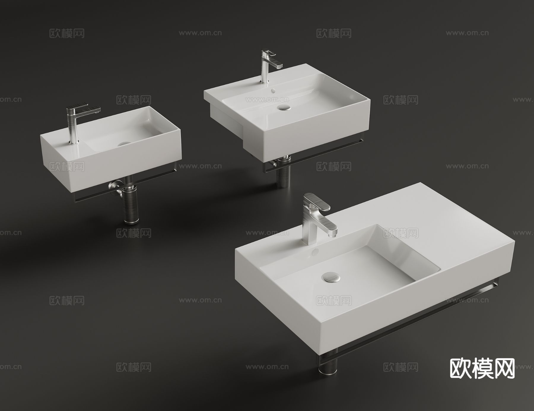 现代台盆 洗手盆 一体盆su模型下载（渲染图2）