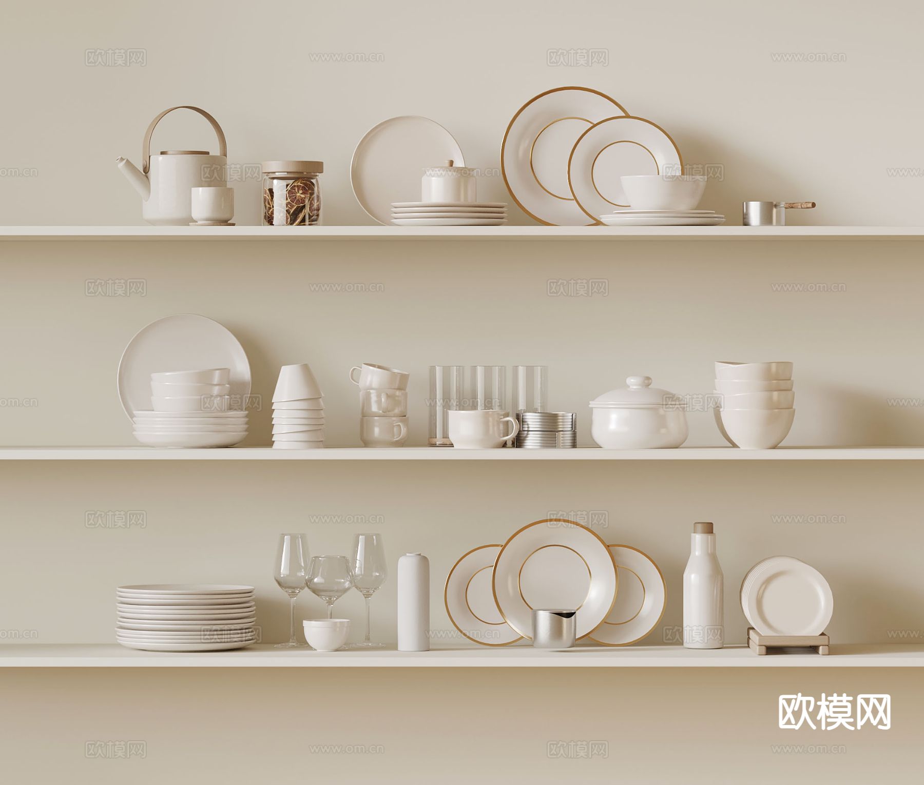 现代餐具 盘子 炖盅 水壶su模型下载（渲染图2）