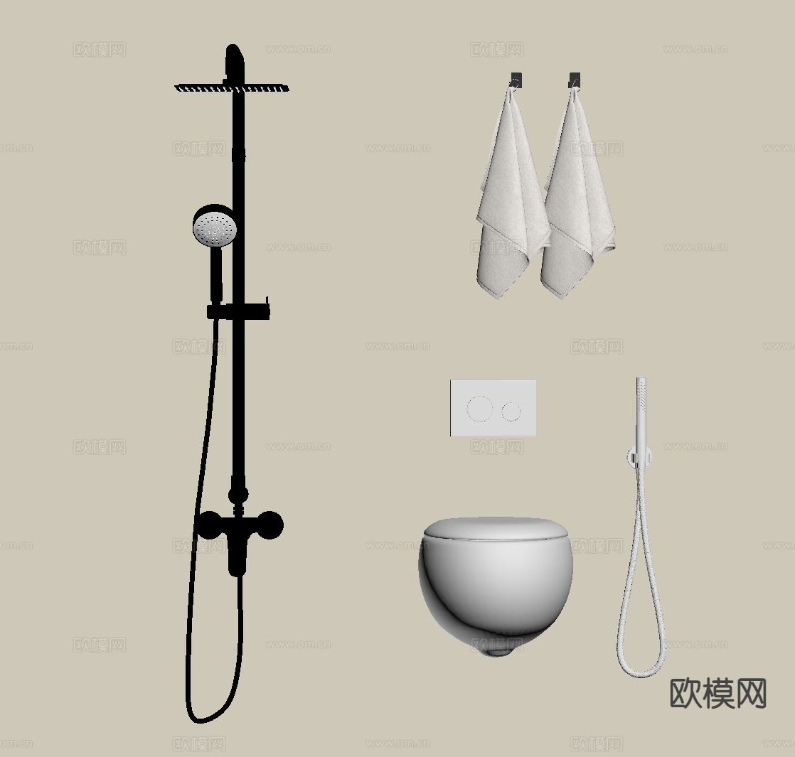 淋浴喷头 花洒su模型下载（渲染图1）