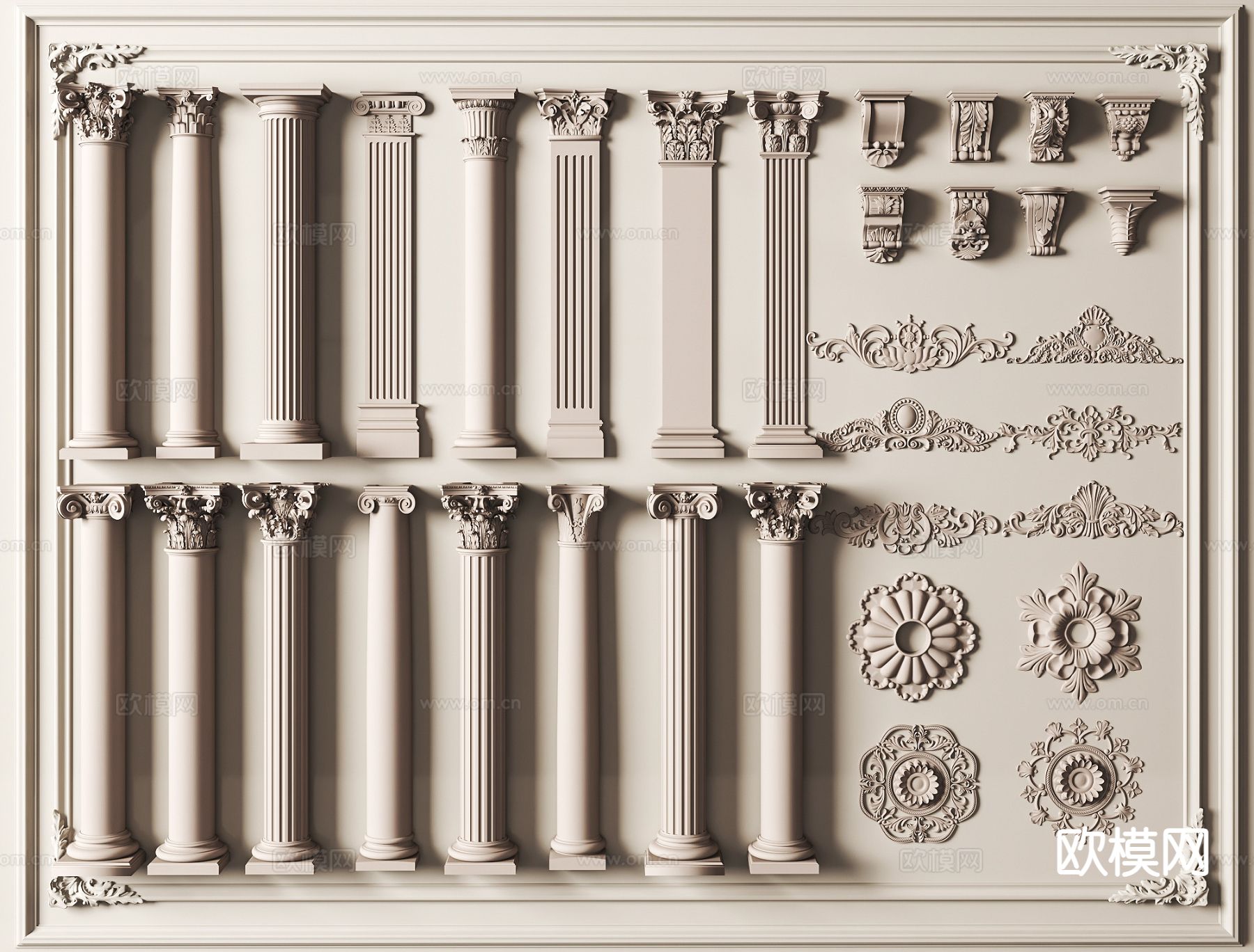 法式柱子 罗马柱 灯盘 石膏柱 别墅门庭柱3d模型