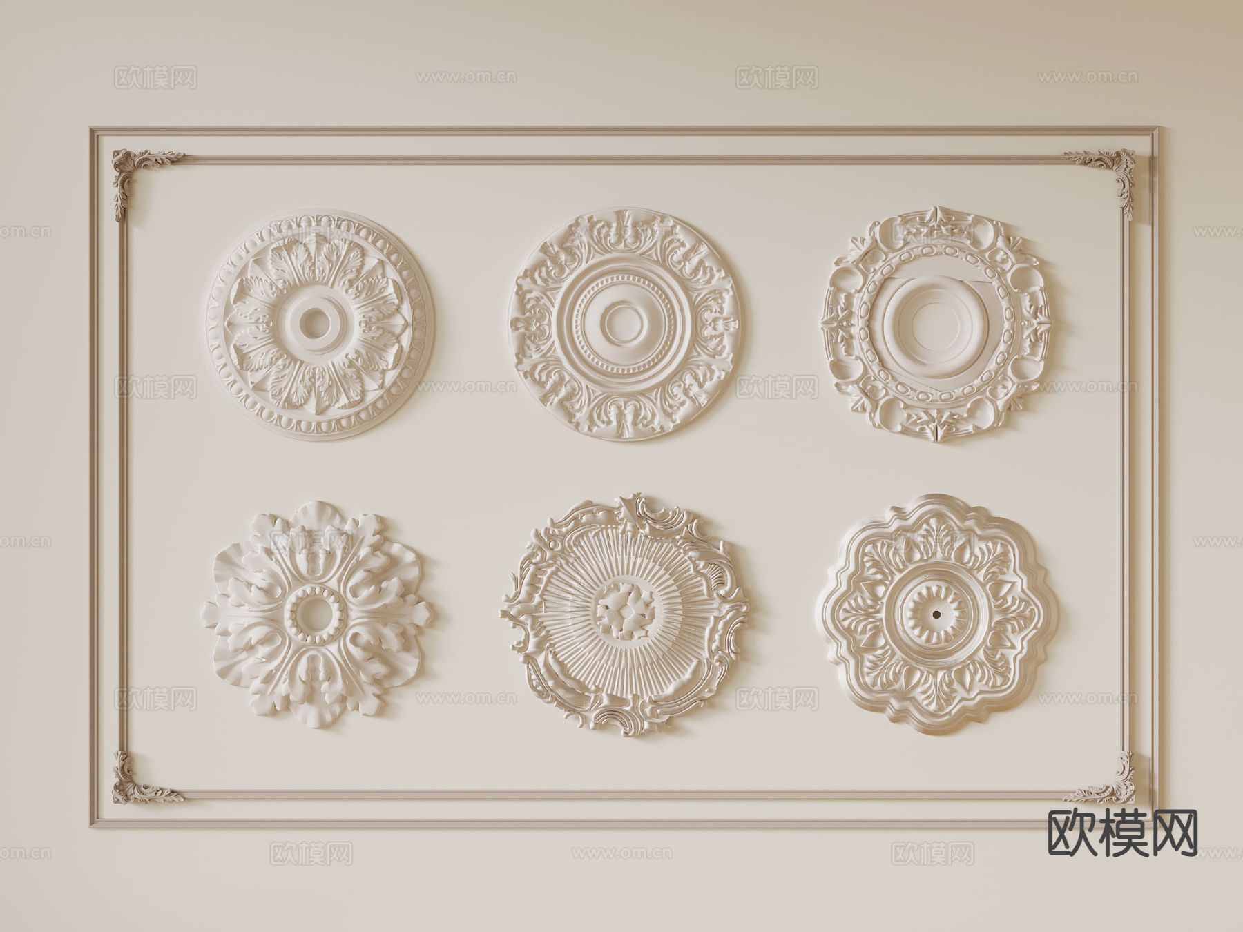 法式雕花 石膏雕花 灯盘su模型下载（渲染图2）