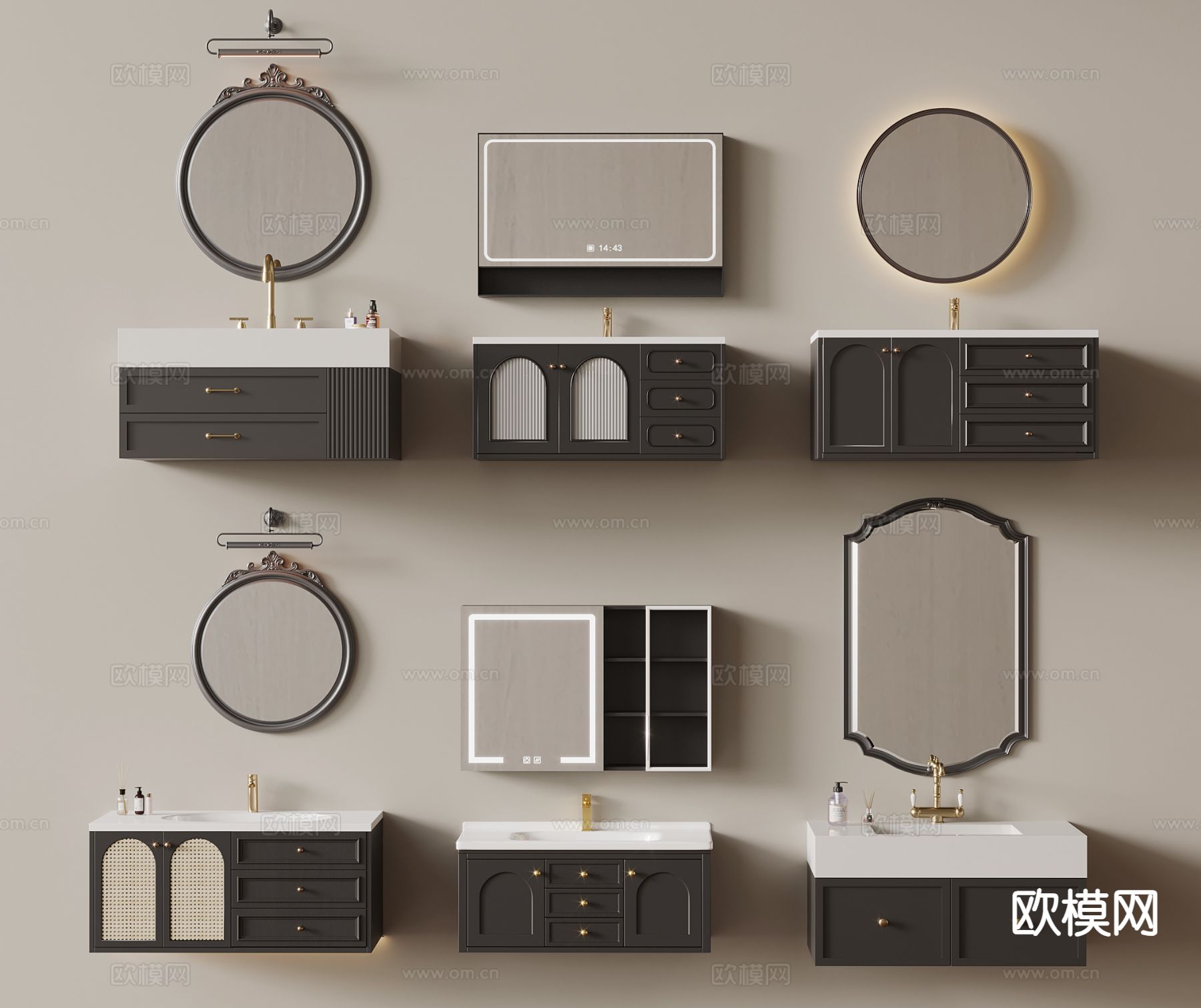 法式洗手台 洗手盆 悬空台盆su模型下载（渲染图2）