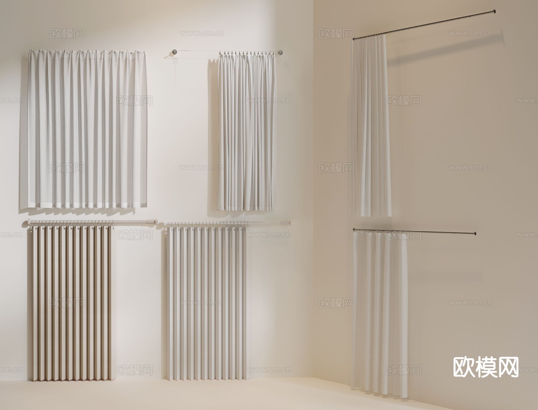 现代窗帘 浴帘 窗帘杆su模型下载（渲染图2）