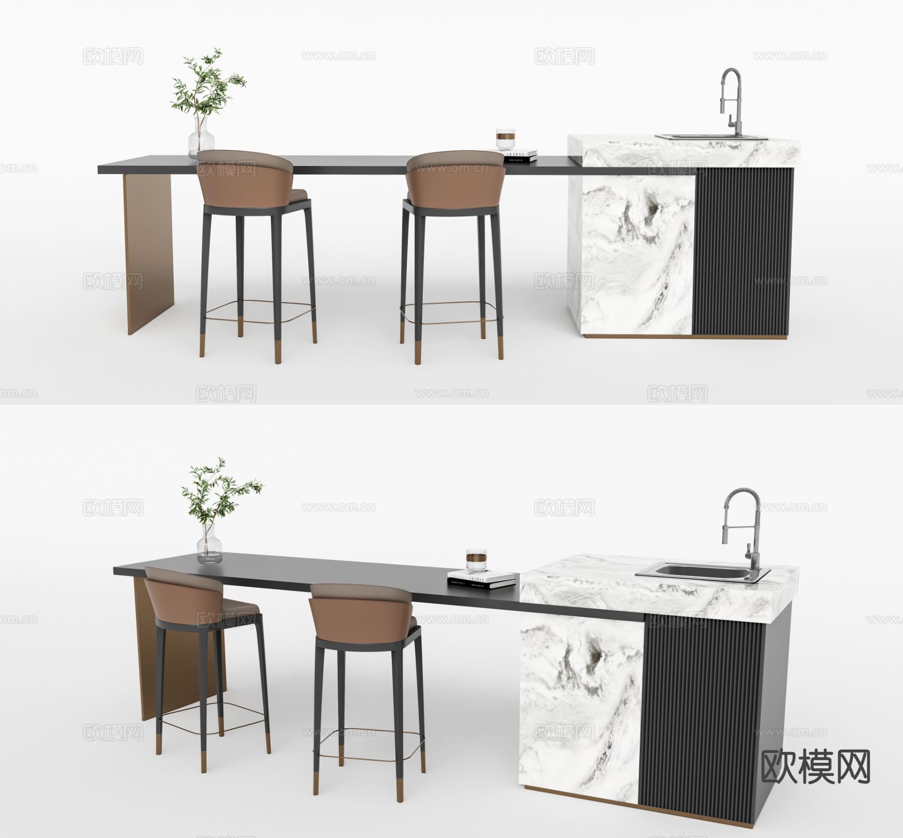 现代水吧台餐桌椅su模型下载（渲染图2）