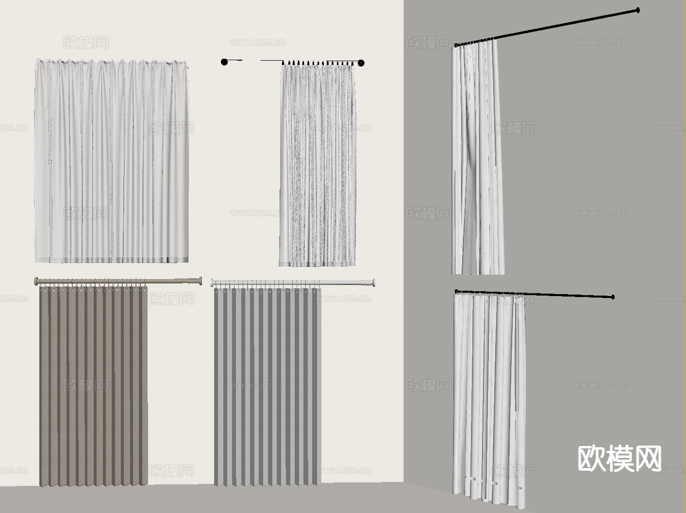 现代窗帘 浴帘 窗帘杆su模型下载（渲染图1）