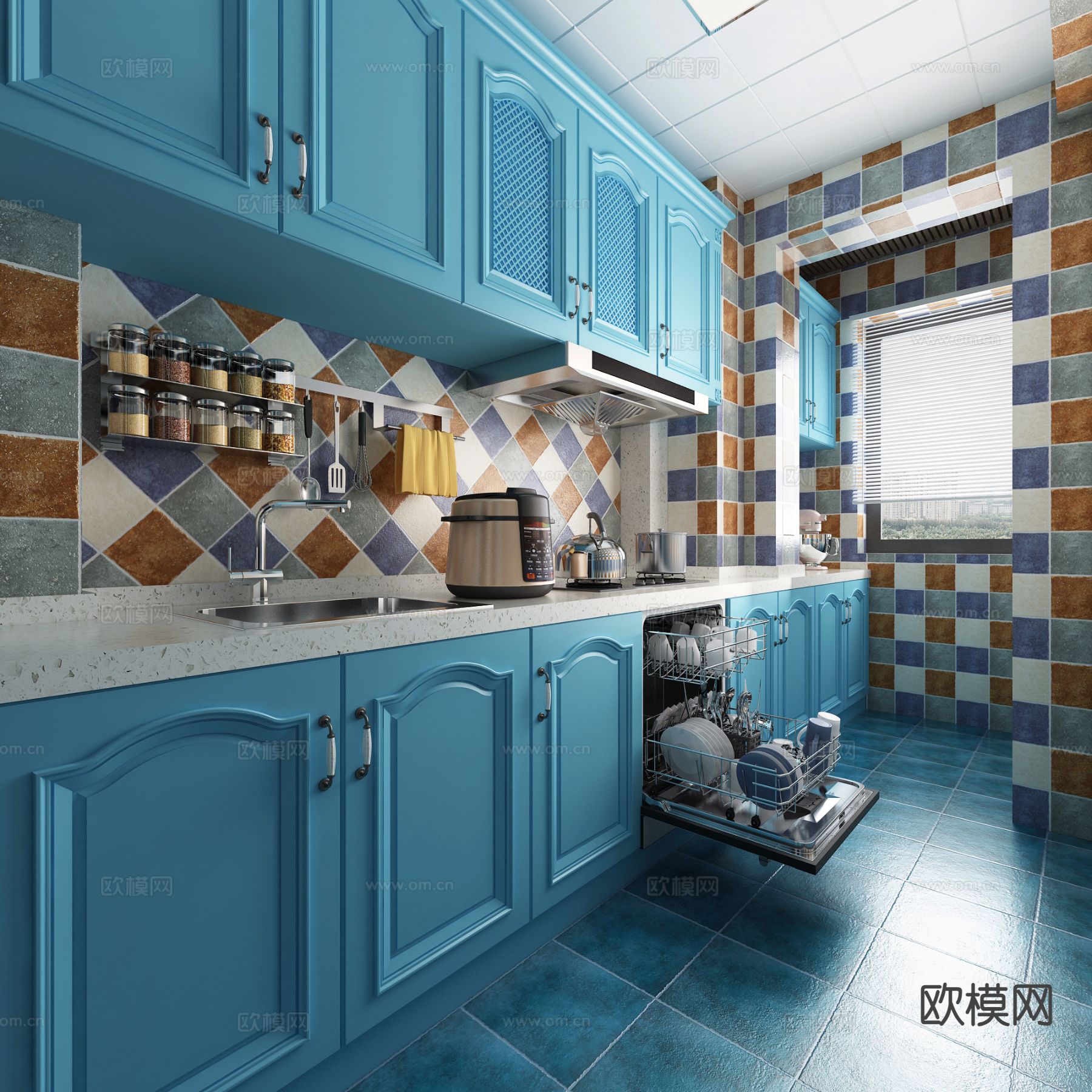 地中海厨房 橱柜3d模型下载