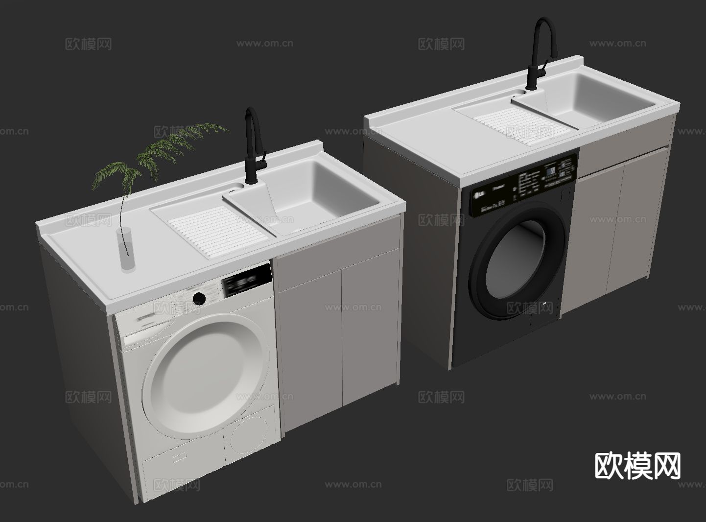 现代阳台柜 洗衣机柜su模型下载（渲染图1）
