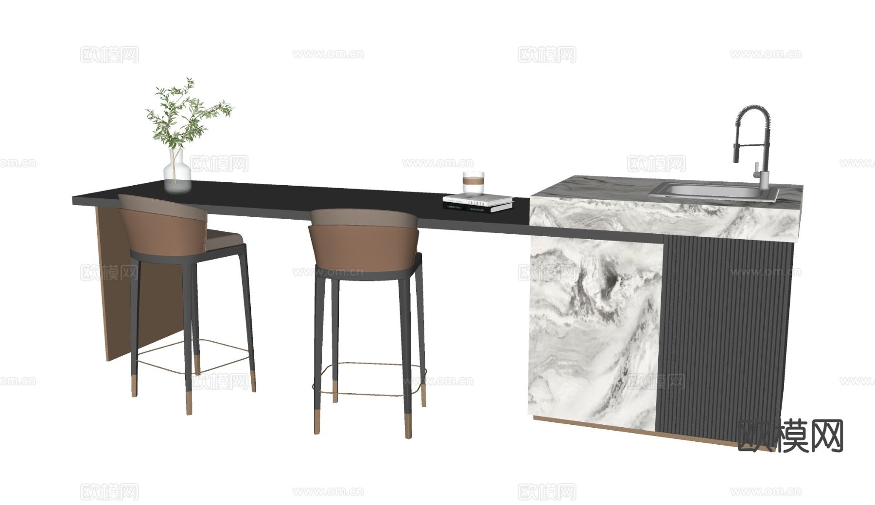 现代水吧台餐桌椅su模型下载（渲染图1）