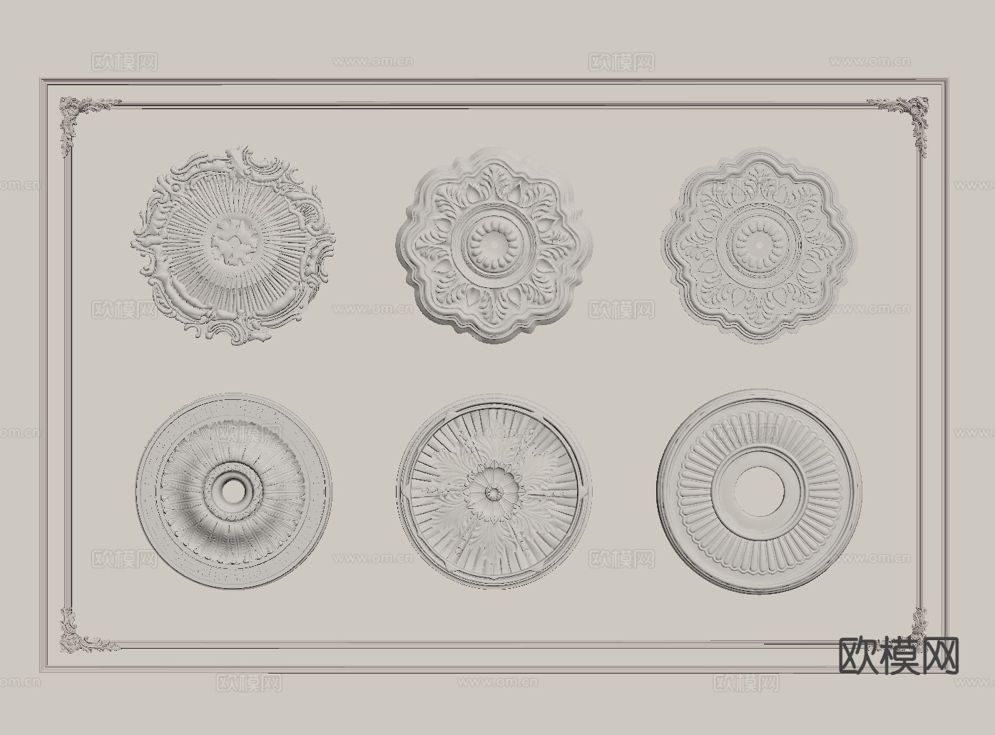 法式雕花 石膏雕花 灯盘su模型下载（渲染图1）