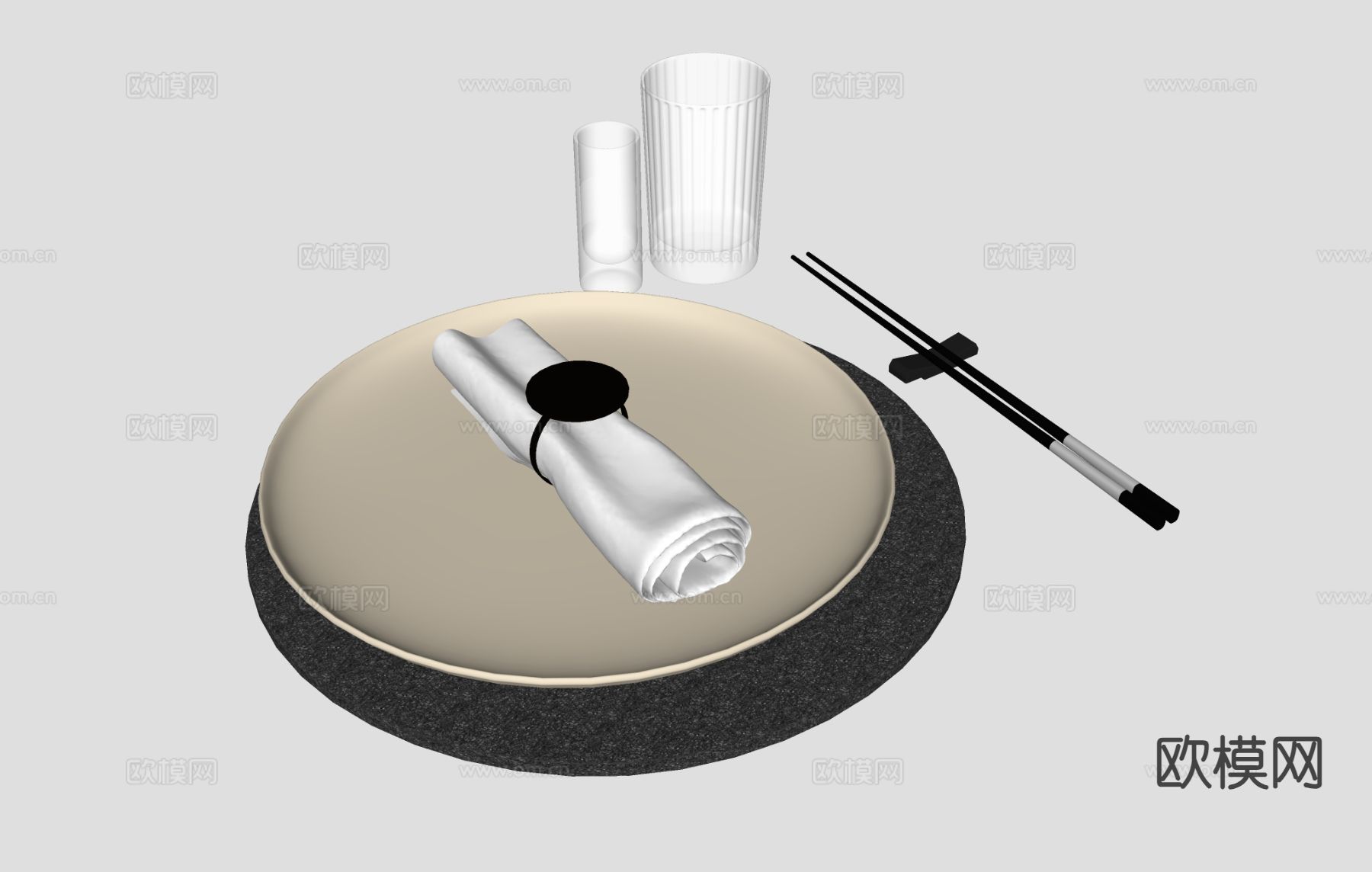 餐具 盘子 筷子 玻璃杯su模型