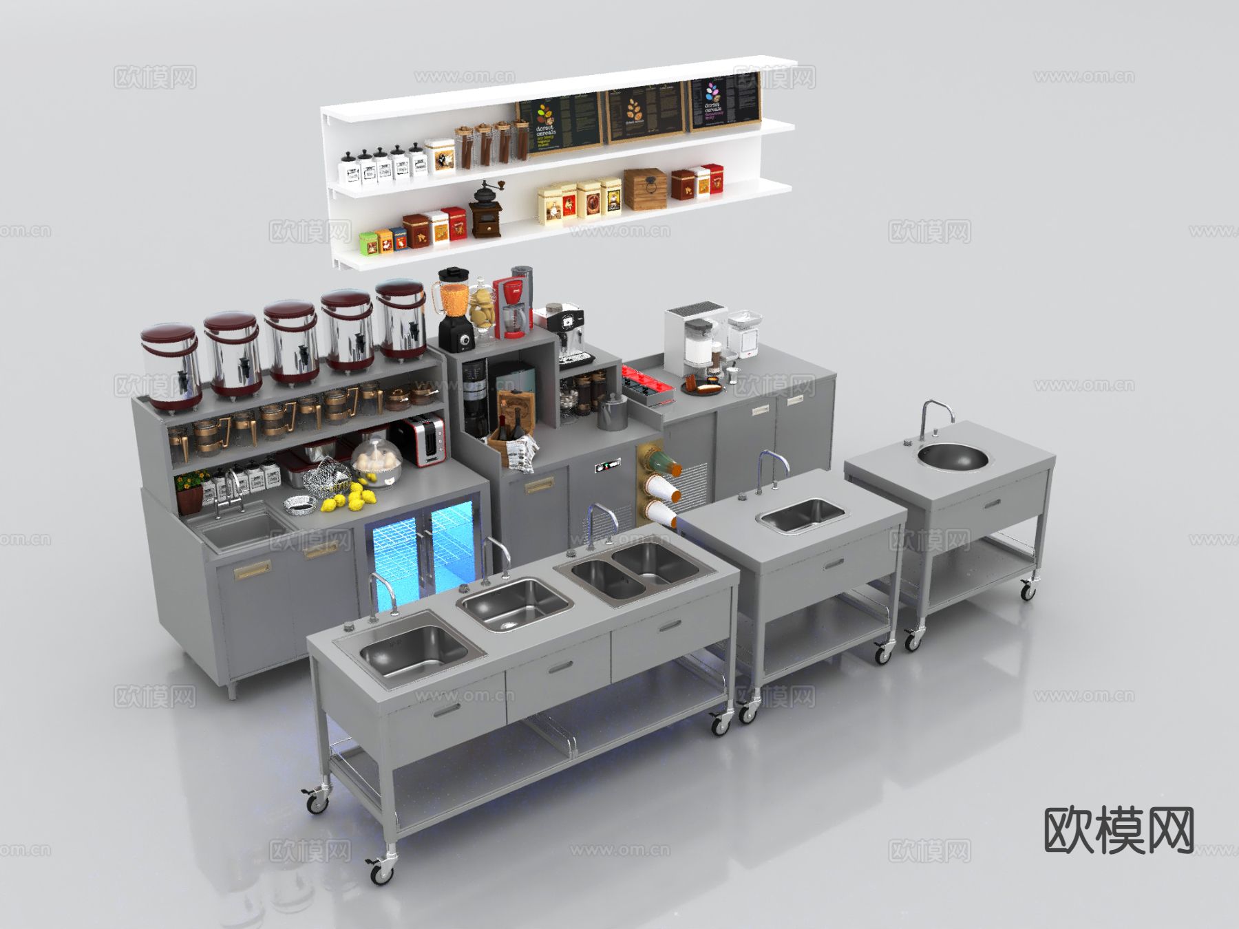 现代奶茶店操作台3d模型