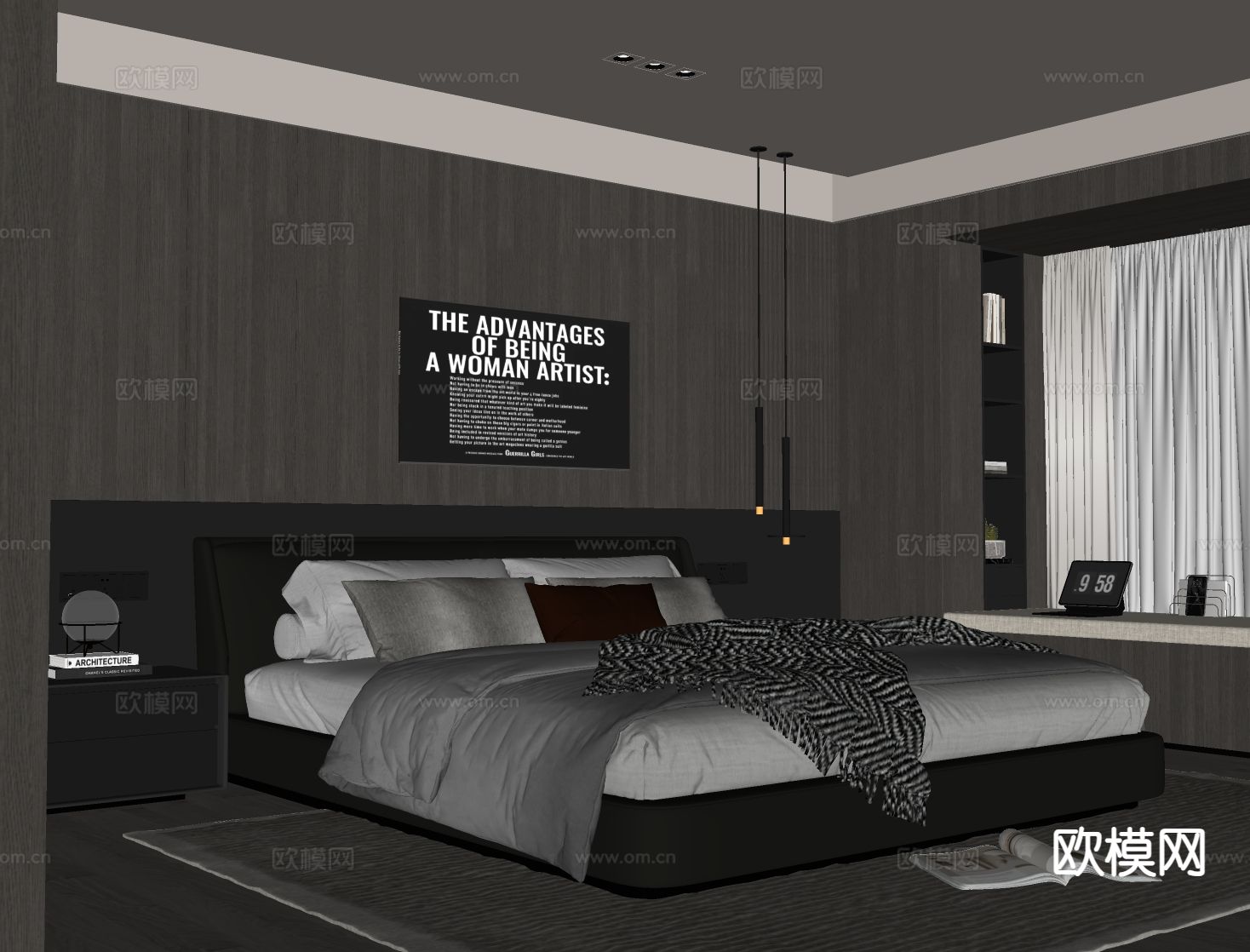 意式卧室 主卧su模型下载（渲染图1）