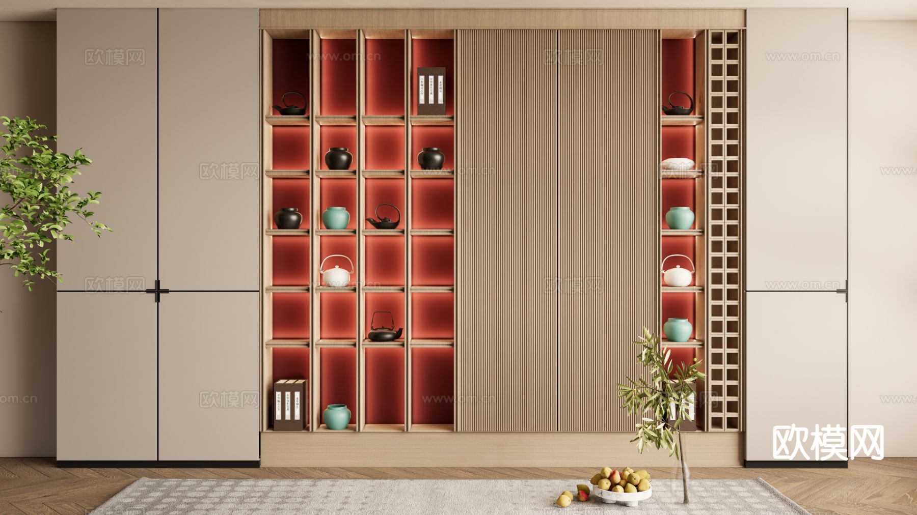 新中式茶柜背景墙 装饰背景墙3d模型下载