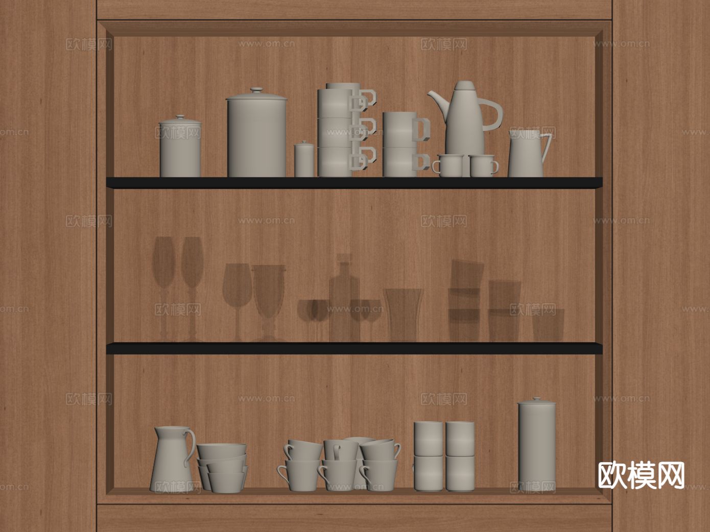 现代厨房用品 碗碟 杯子 水壶su模型下载（渲染图1）
